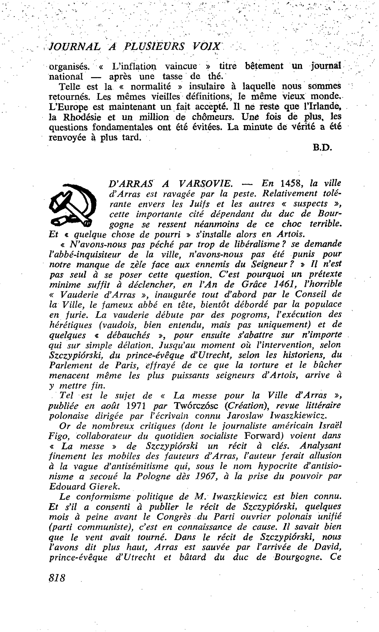 D’ARRAS A VARSOVIE