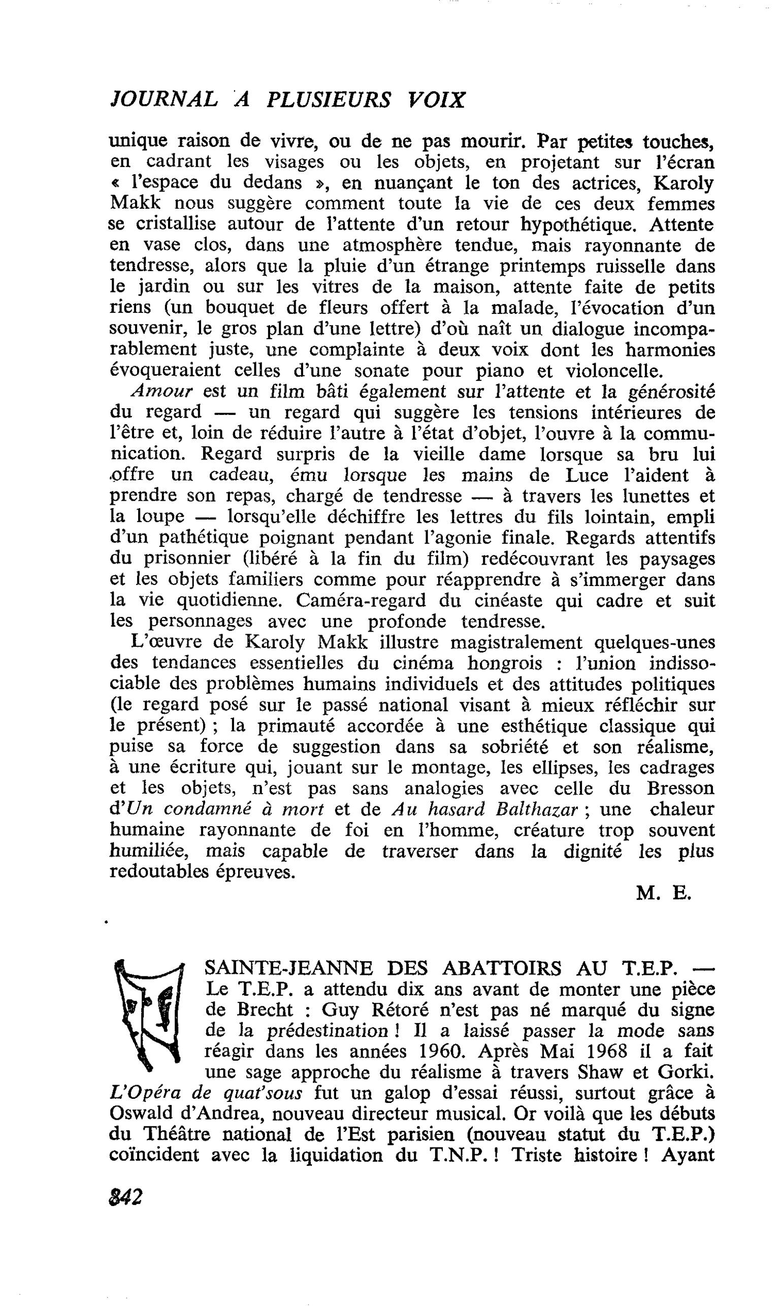SAINTE-JEANNE DES ABATTOIRS AU T.E.P.