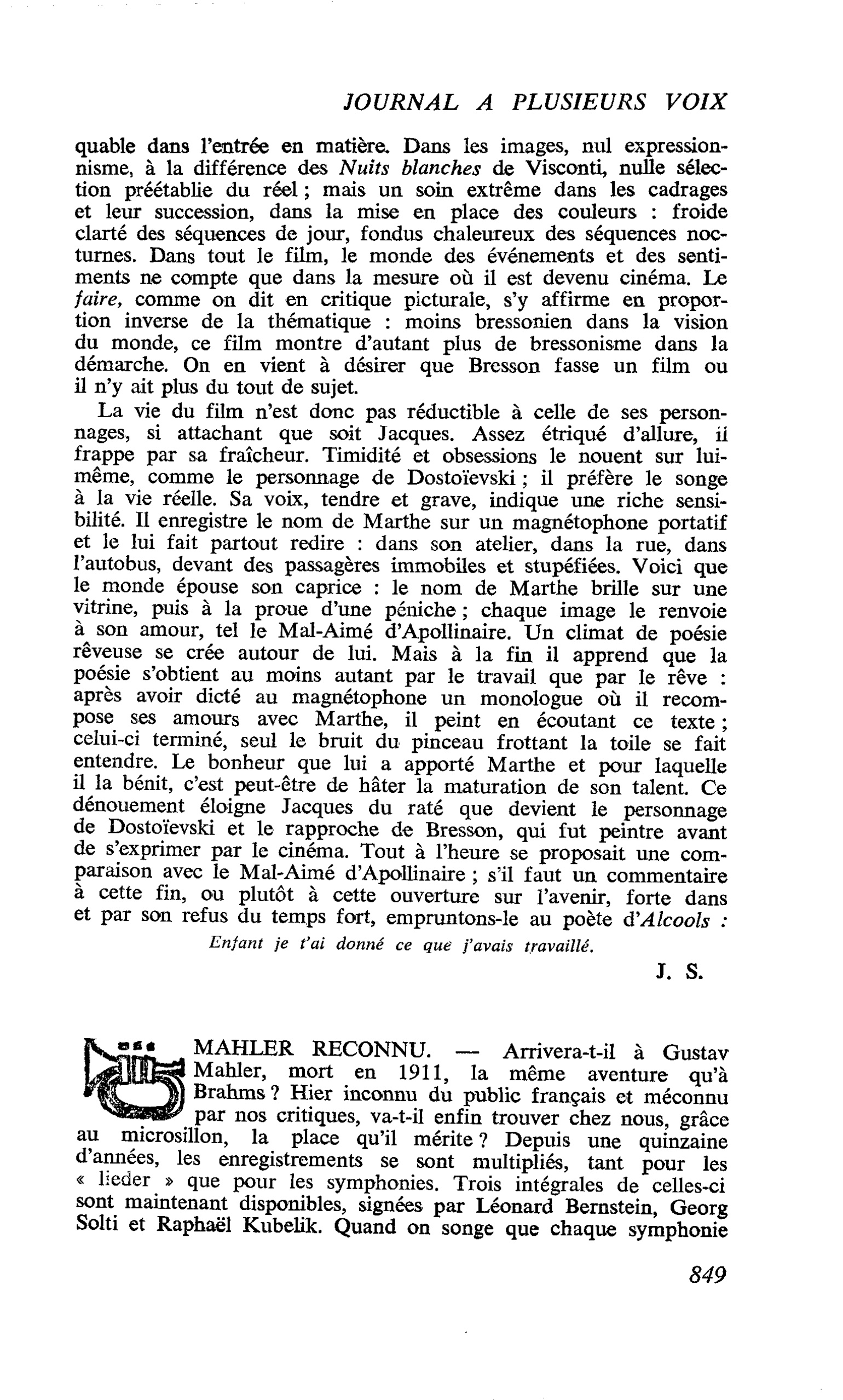 MAHLER RECONNU