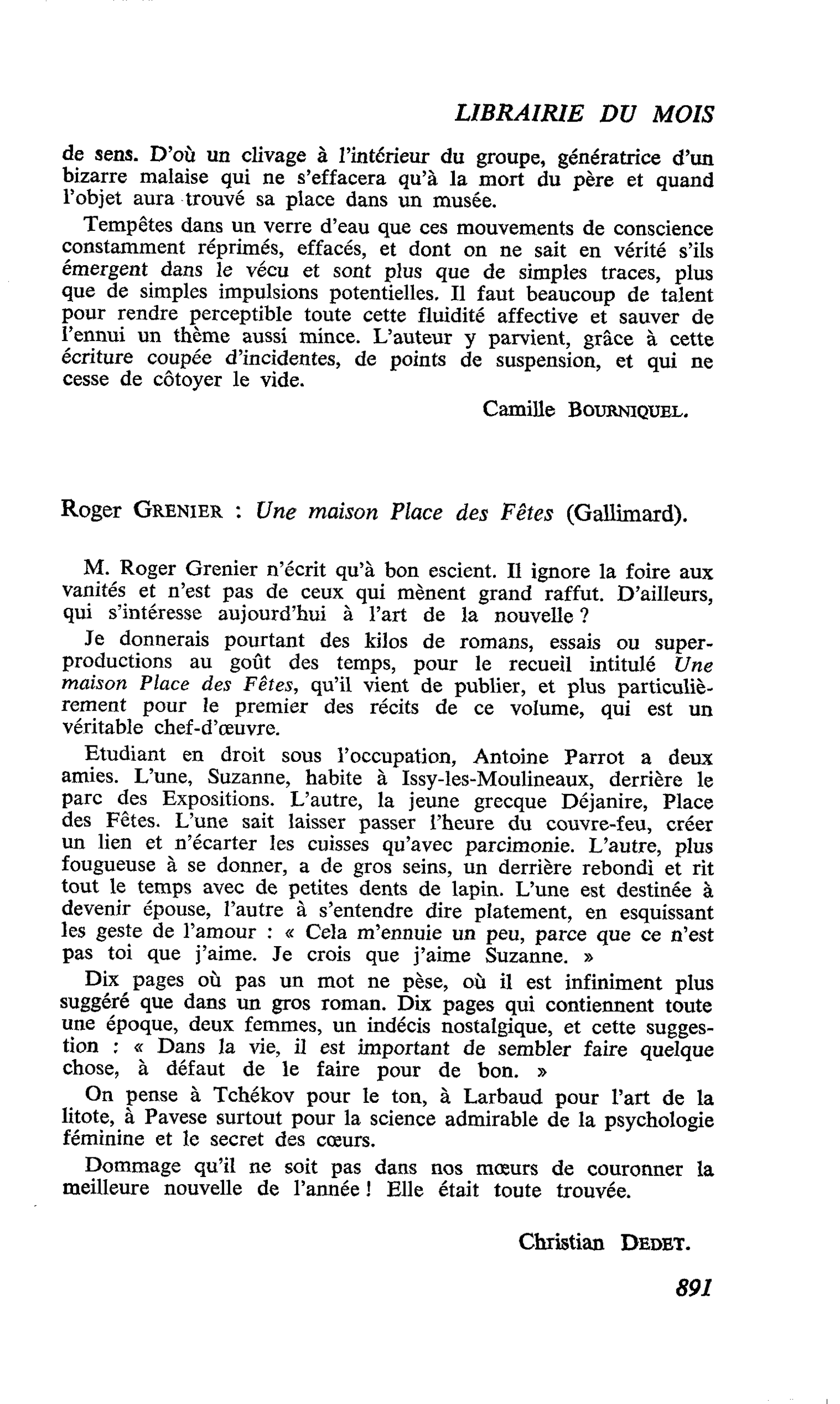 Roger Grenier : Une maison Place des Fêtes
