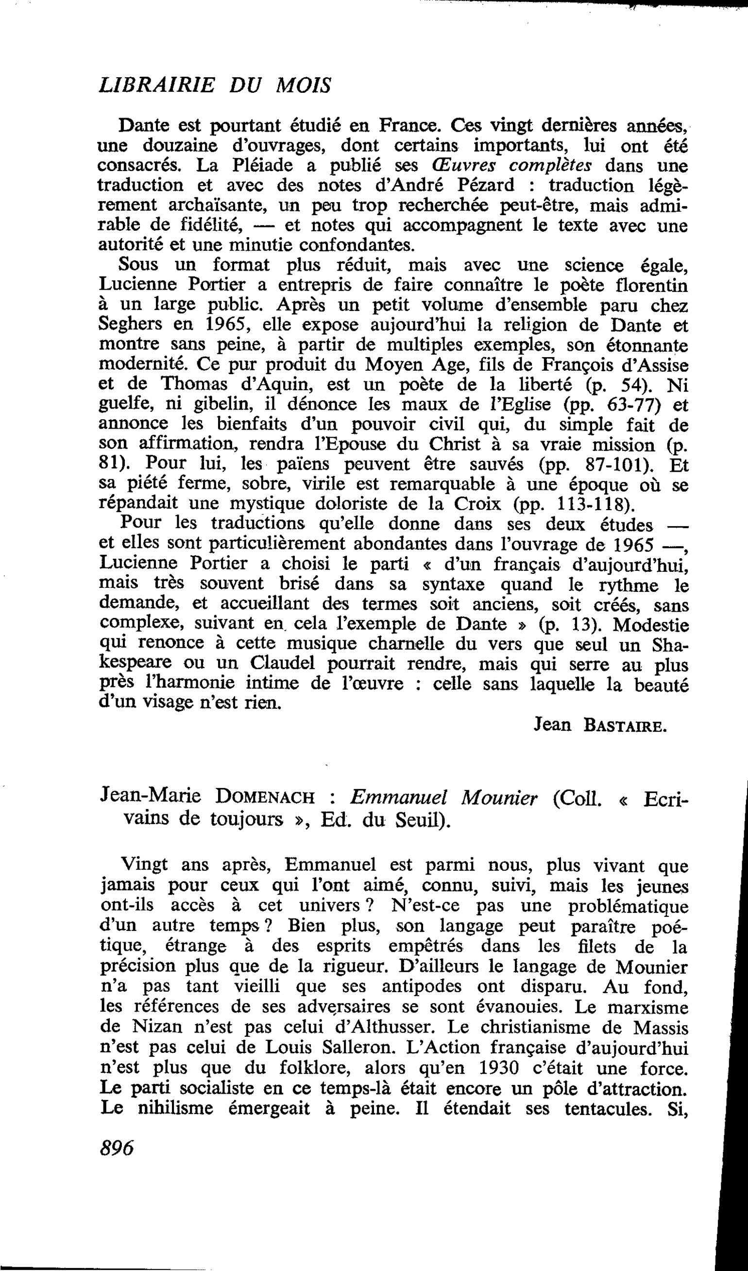 Jean-Marie Domenach : Emmanuel Mounier