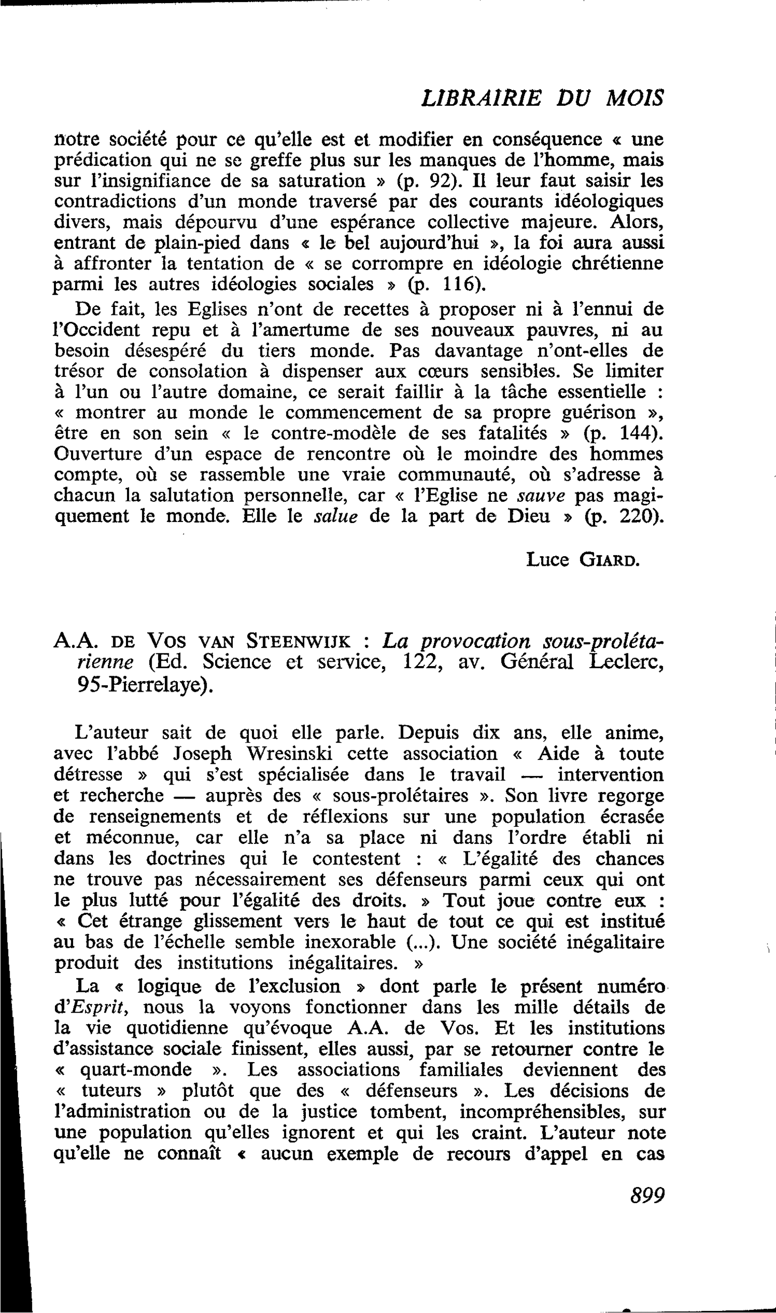 A.A. de Vos van Steenwijk : La provocation sous-prolétarienne