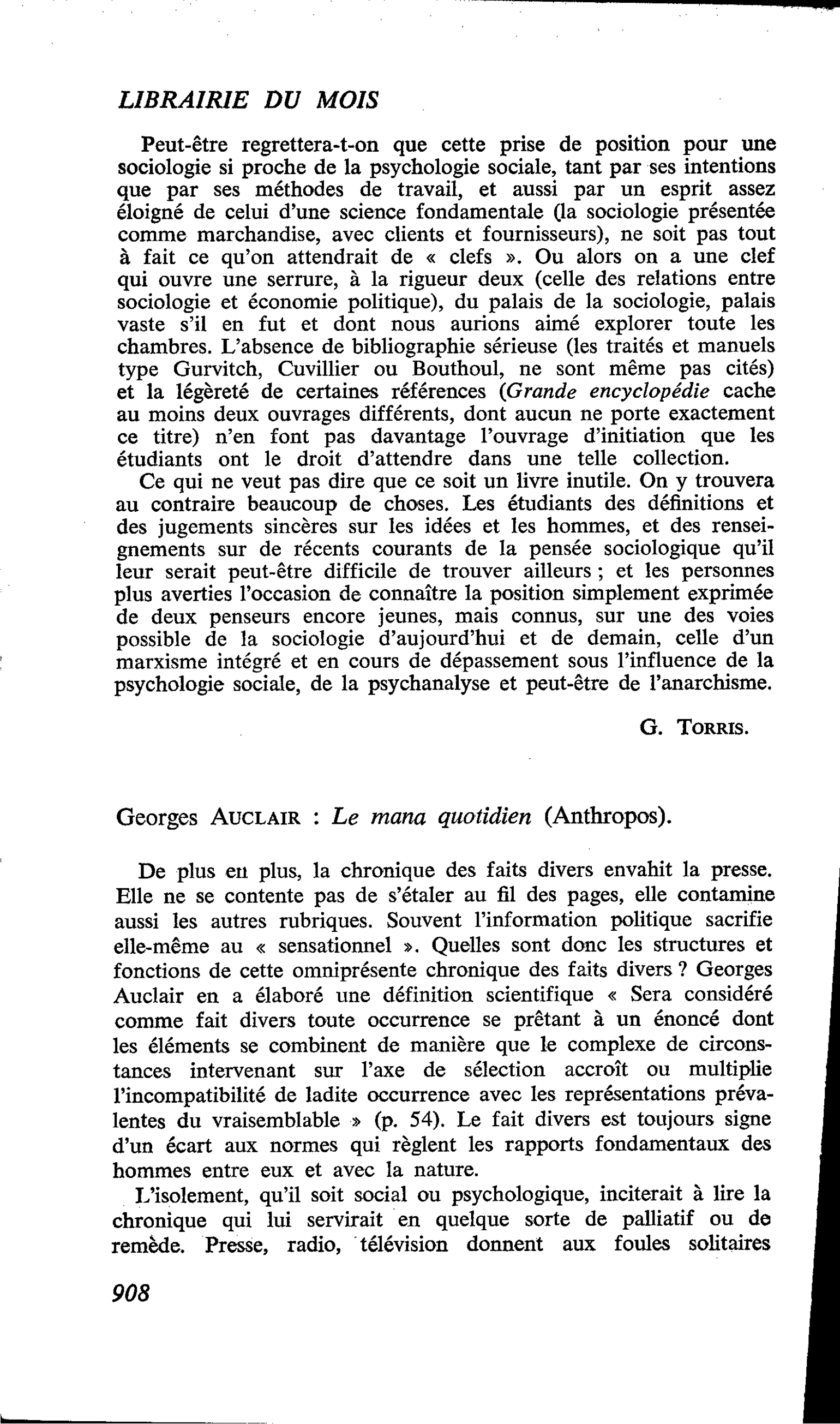 Georges Auclair : Le mana quotidien