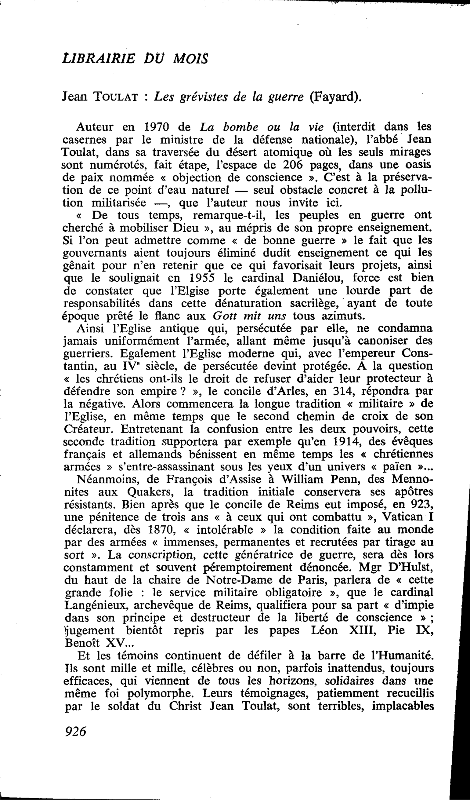 Jean Toulat : Les grévistes de la guerre