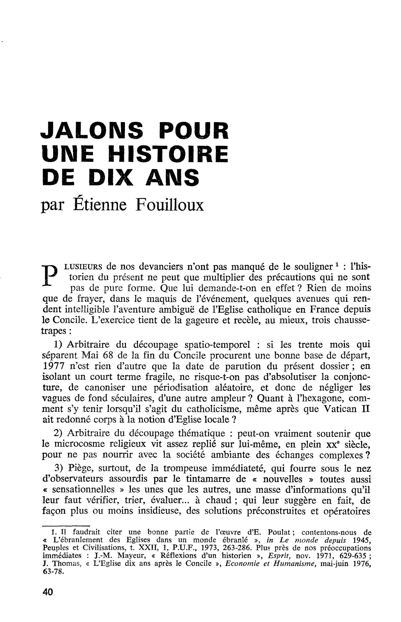 JALONS POUR UNE HISTOIRE DE DIX ANS