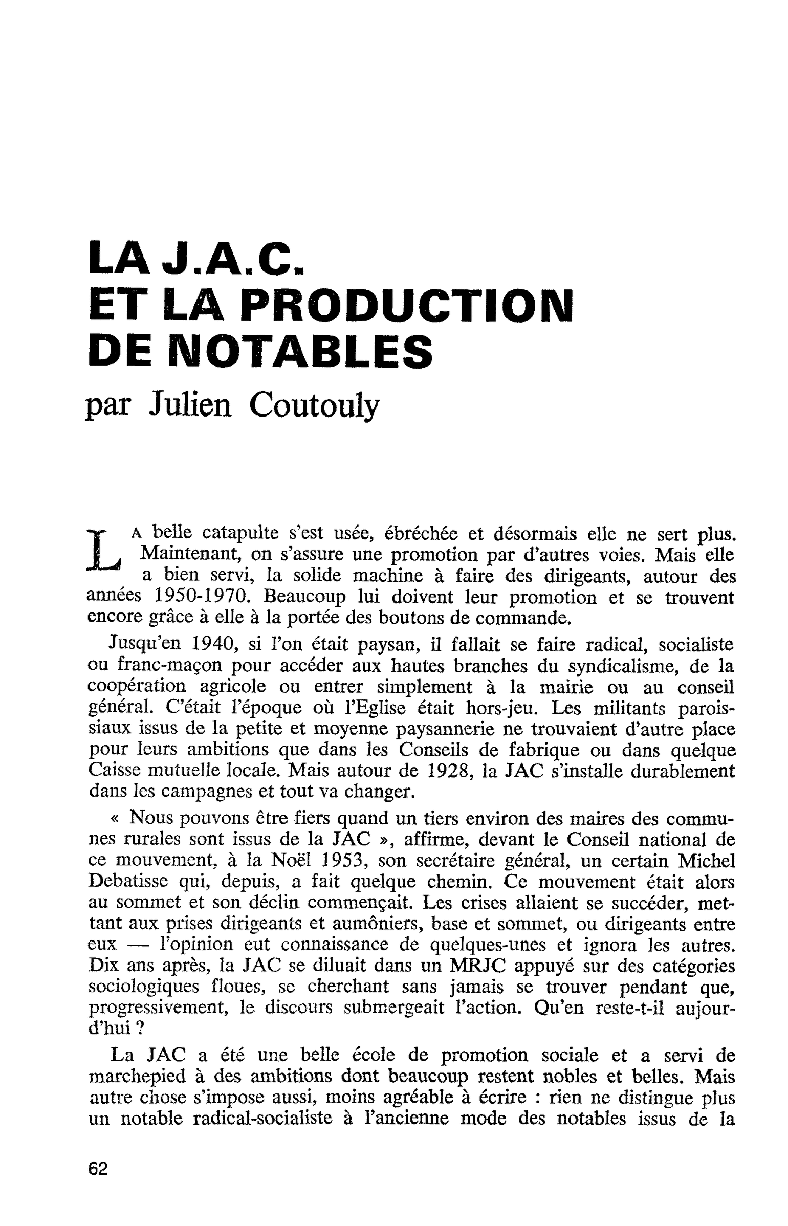 ET LA PRODUCTION DE NOTABLES