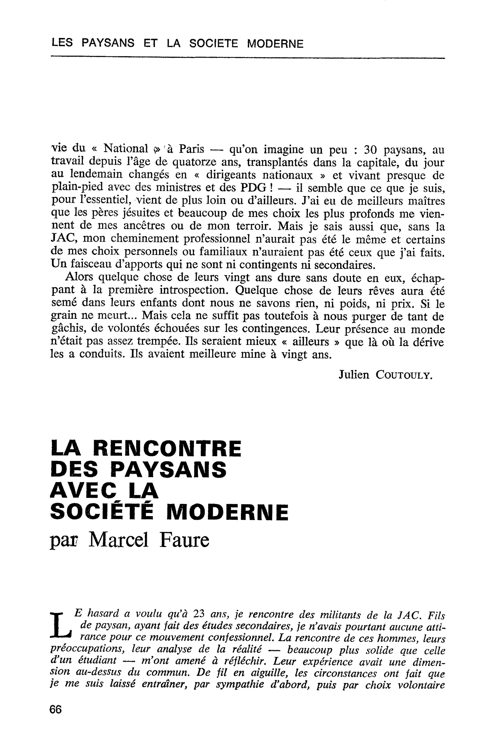 LA RENCONTRE DES PAYSANS AVEC LA SOCIÉTÉ MODERNE