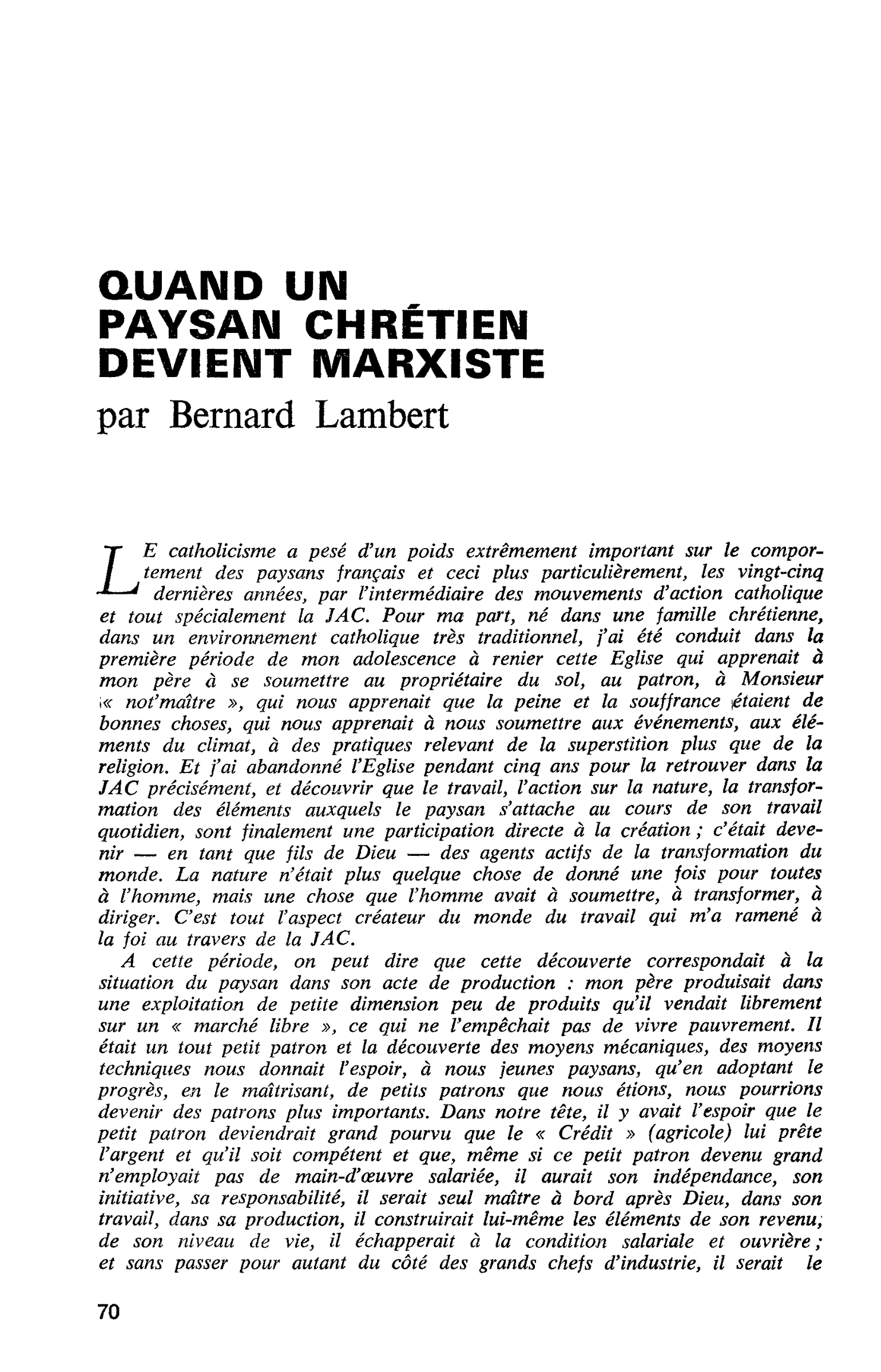 QUAND UN PAYSAN CHRÉTIEN DEVIENT MARXISTE