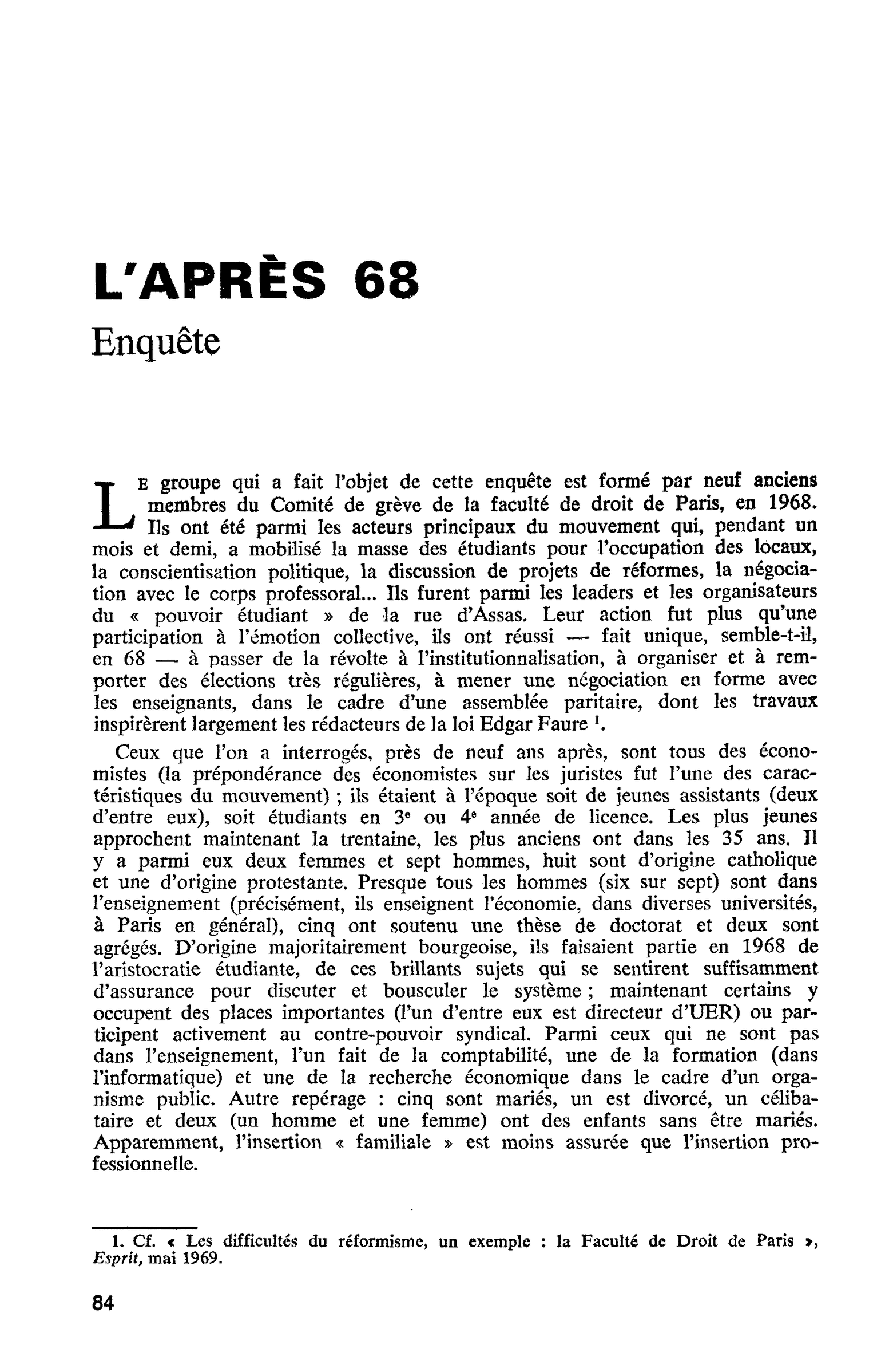 L’APRÈS 68 Enquête