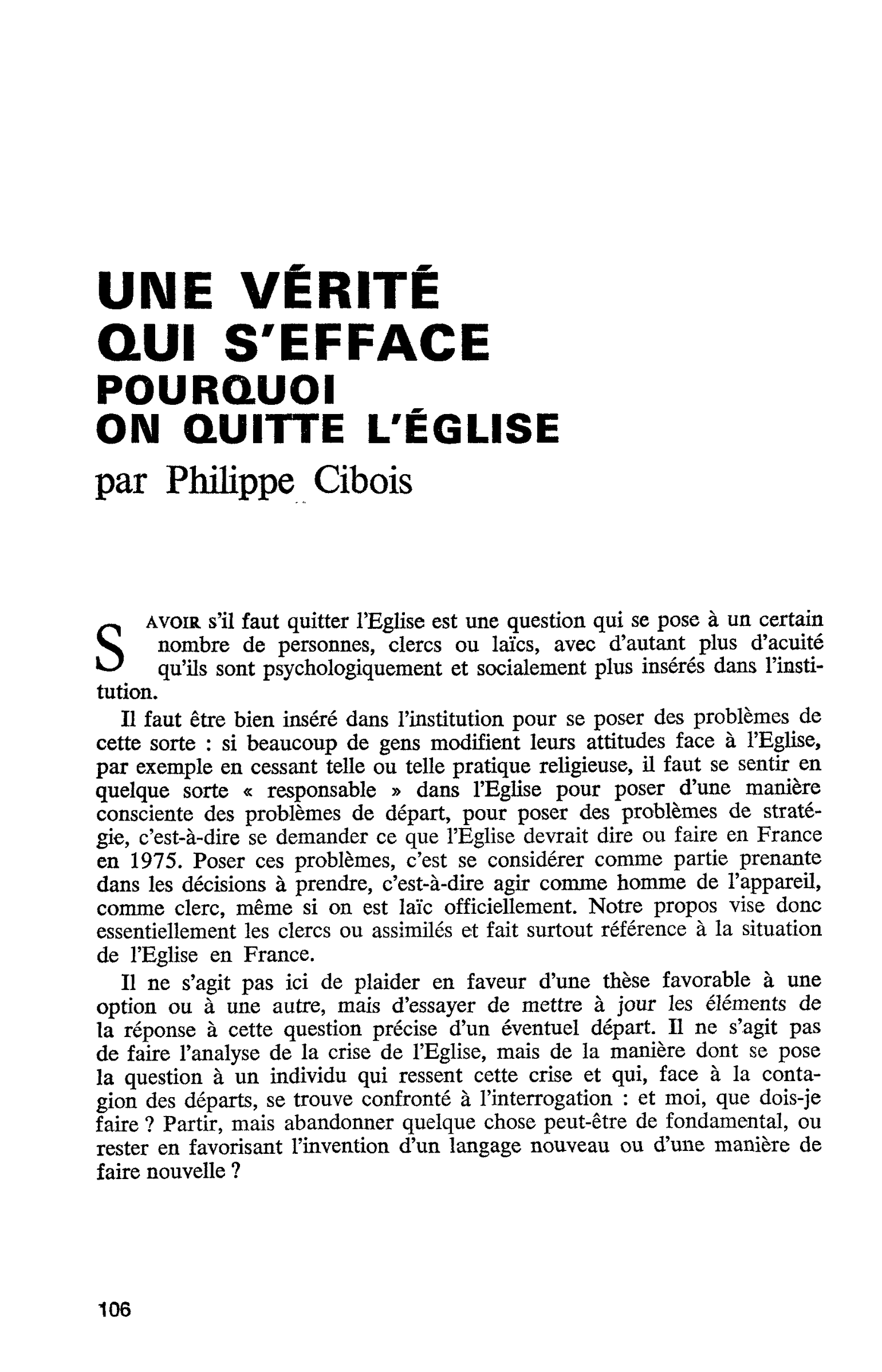 UNE VÉRITÉ QUI S’EFFACE POURQUOI ON QUITTE L’ÉGLISE