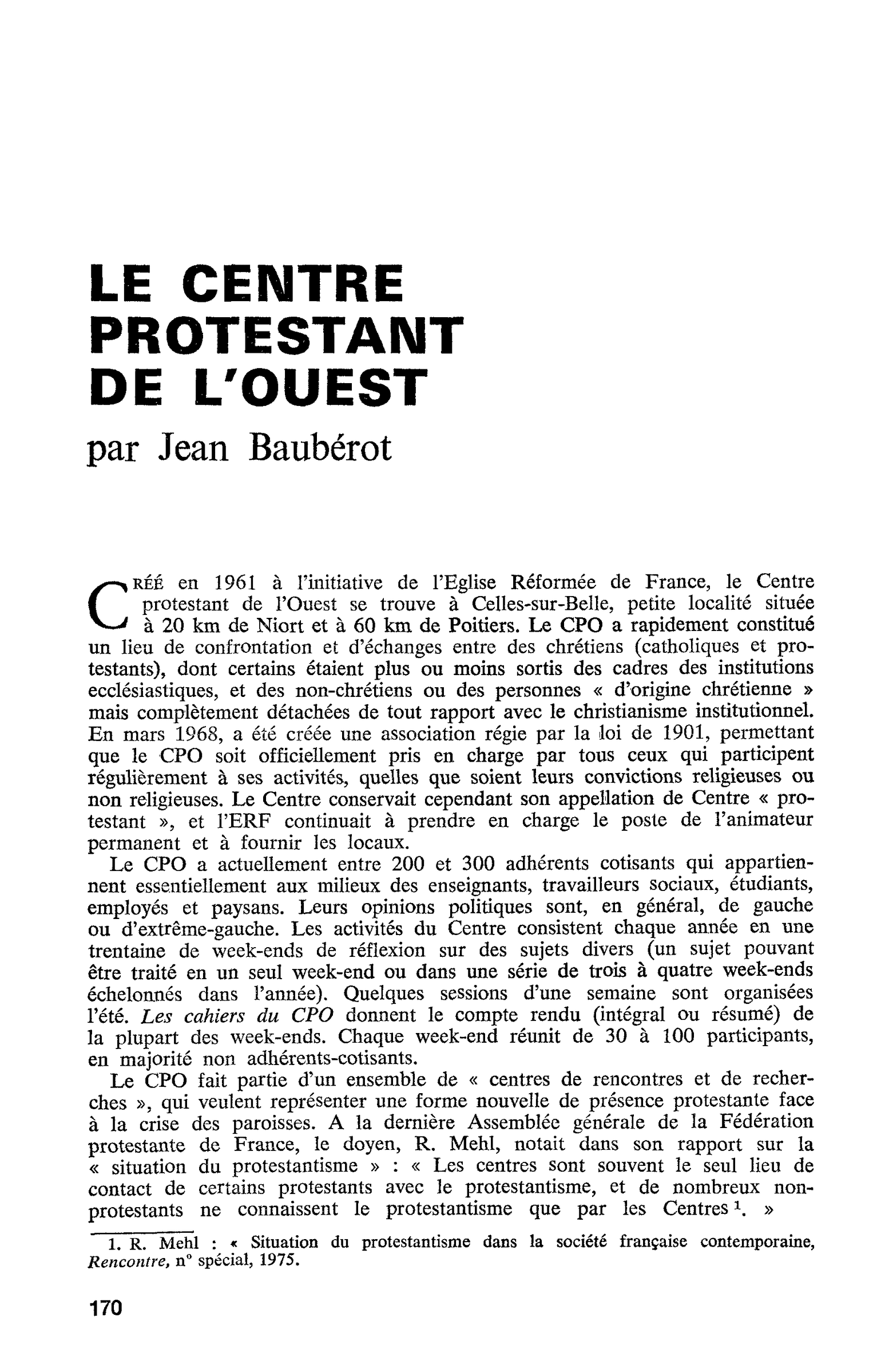 LE CENTRE PROTESTANT DE L’OUEST