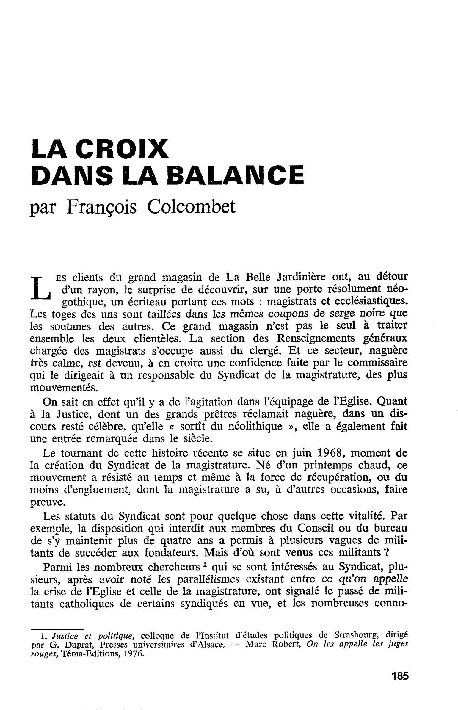 LA CROIX DANS LA BALANCE