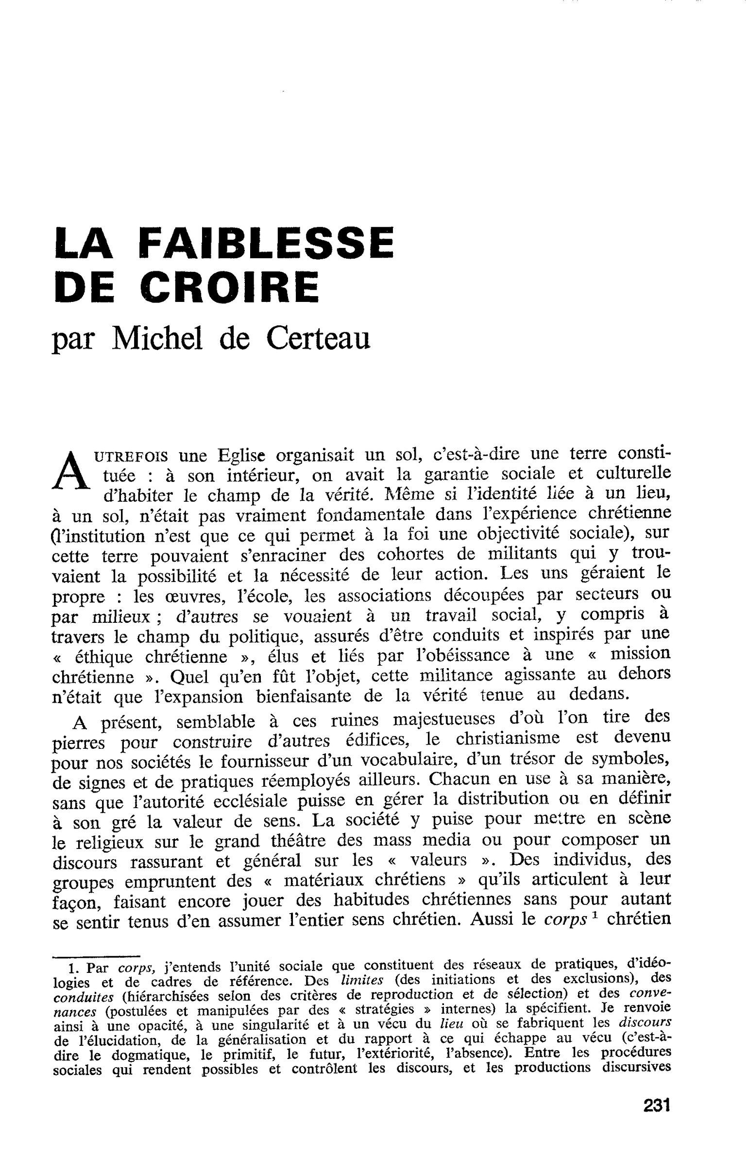 La faiblesse de croire