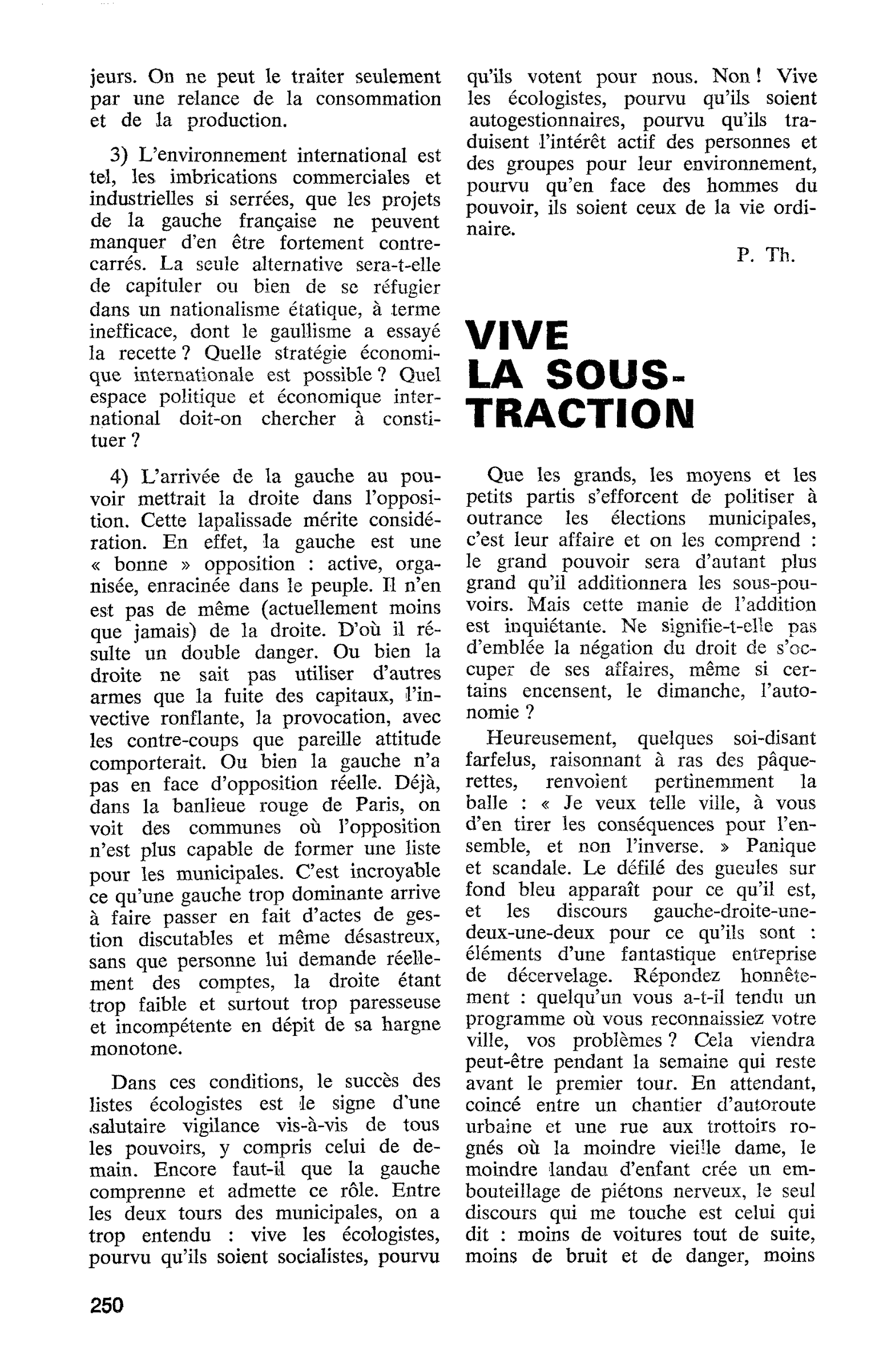 VIVE LA SOUSTRACTION