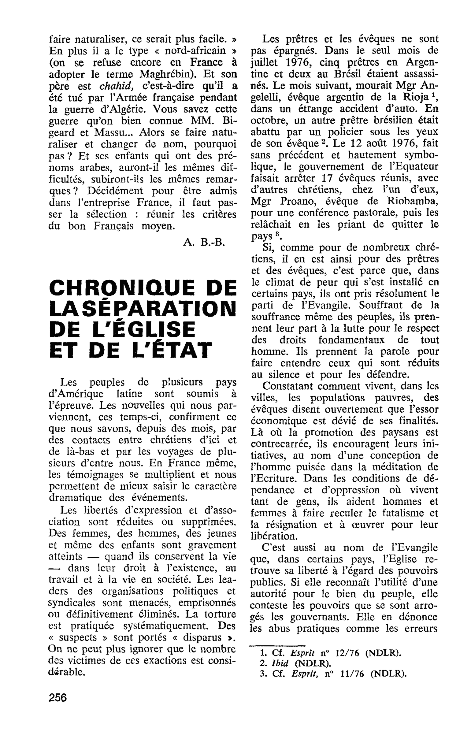 CHRONIQUE DE LA SÉPARATION DE L’ÉGLISE ET DE L’ÉTAT
