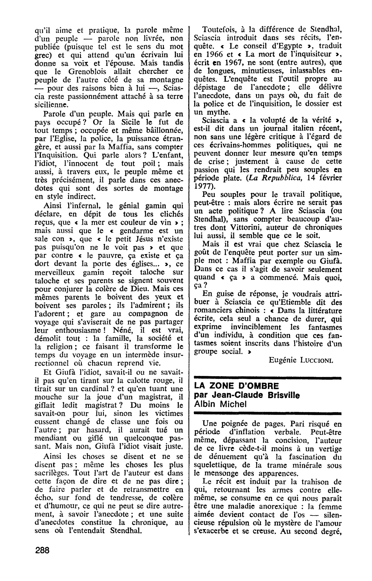 LA ZONE D’OMBRE, par Jean-Claude Brisville