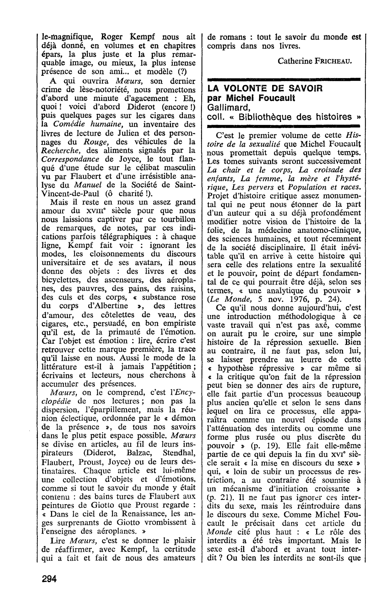 LA VOLONTE DE SAVOIR, par Michel Foucault