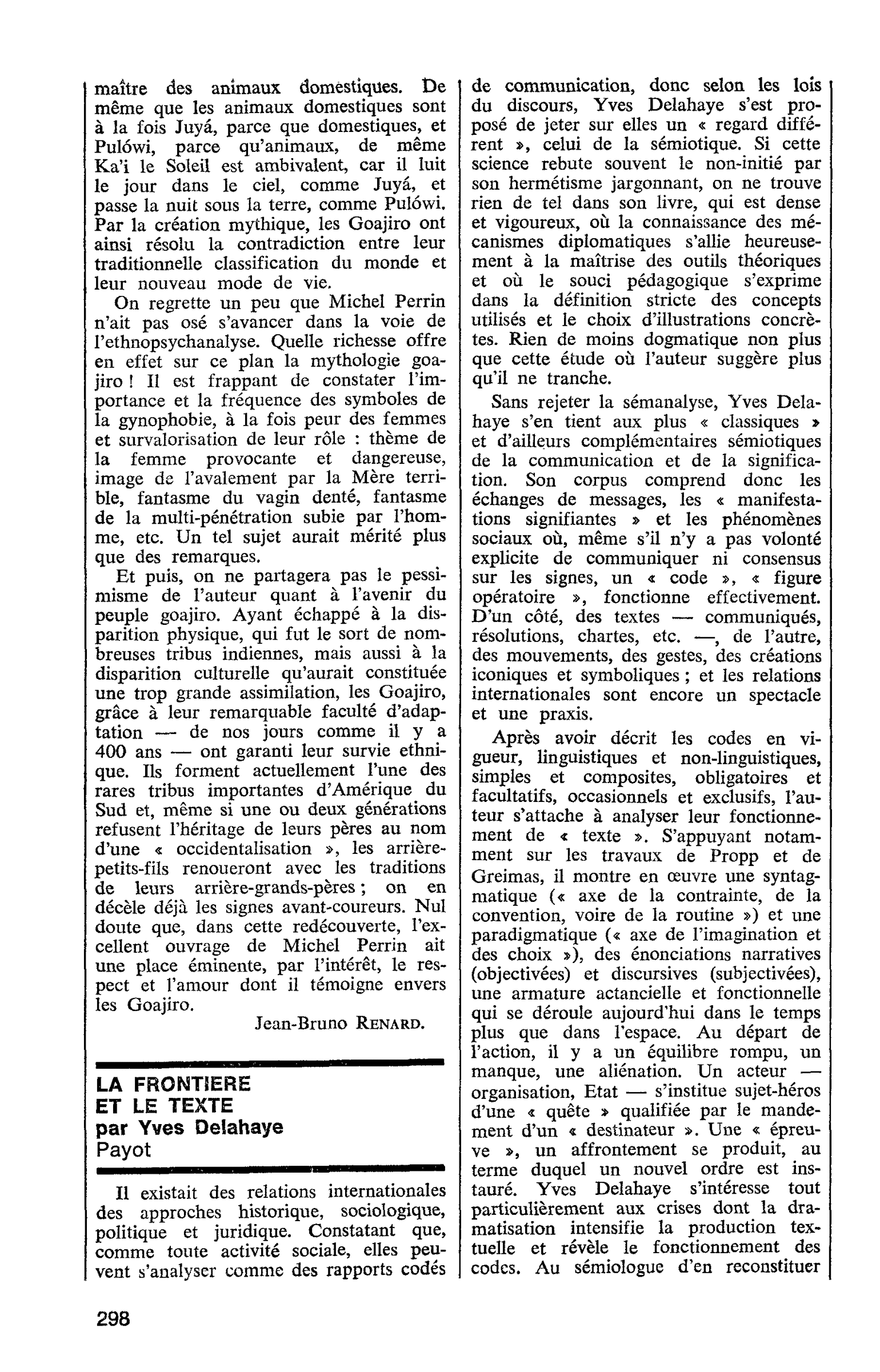 LA FRONTIERE ET LE TEXTE, par Yves Delahaye