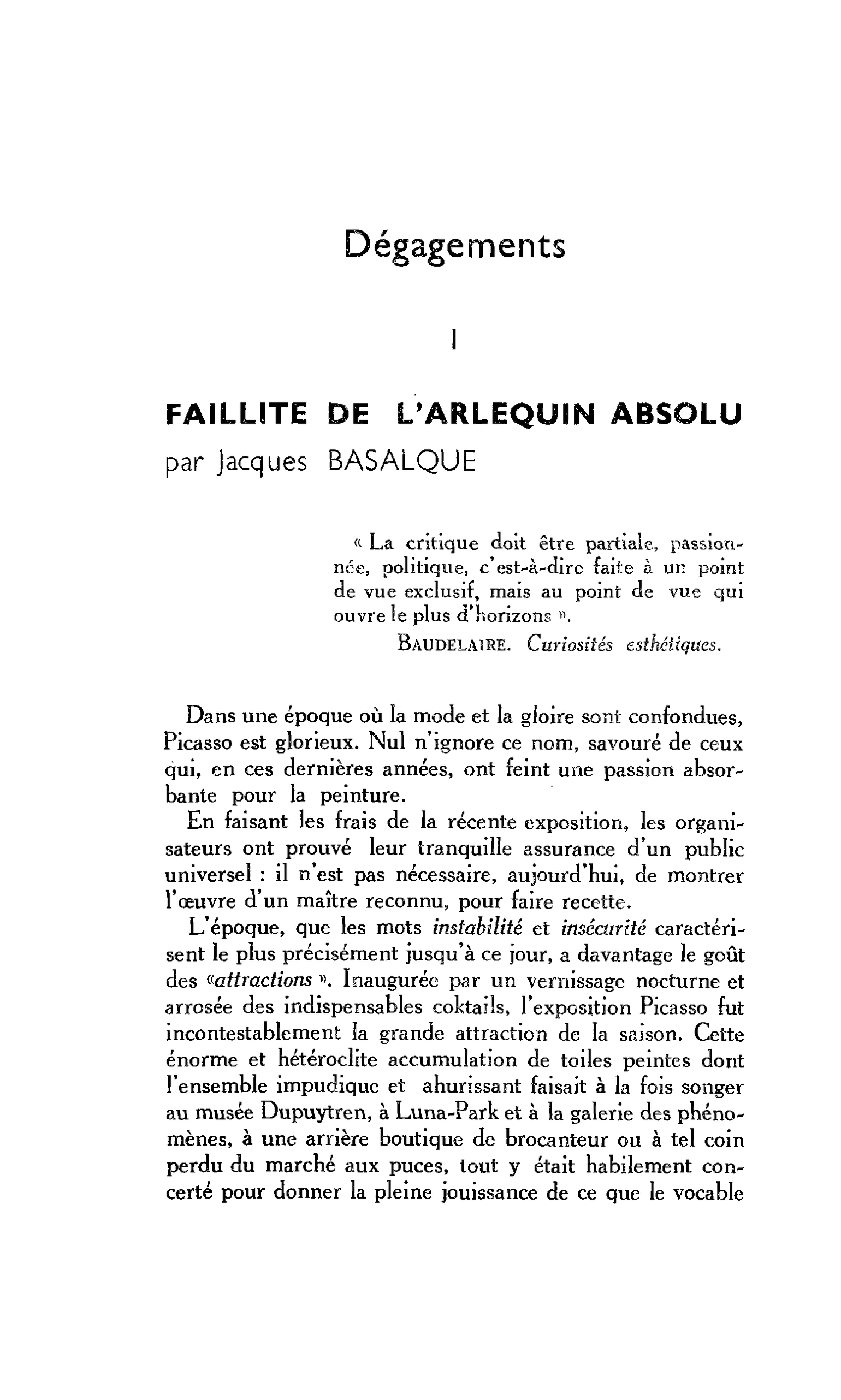 FAILLITE DE L’ARLEQUIN ABSOLU