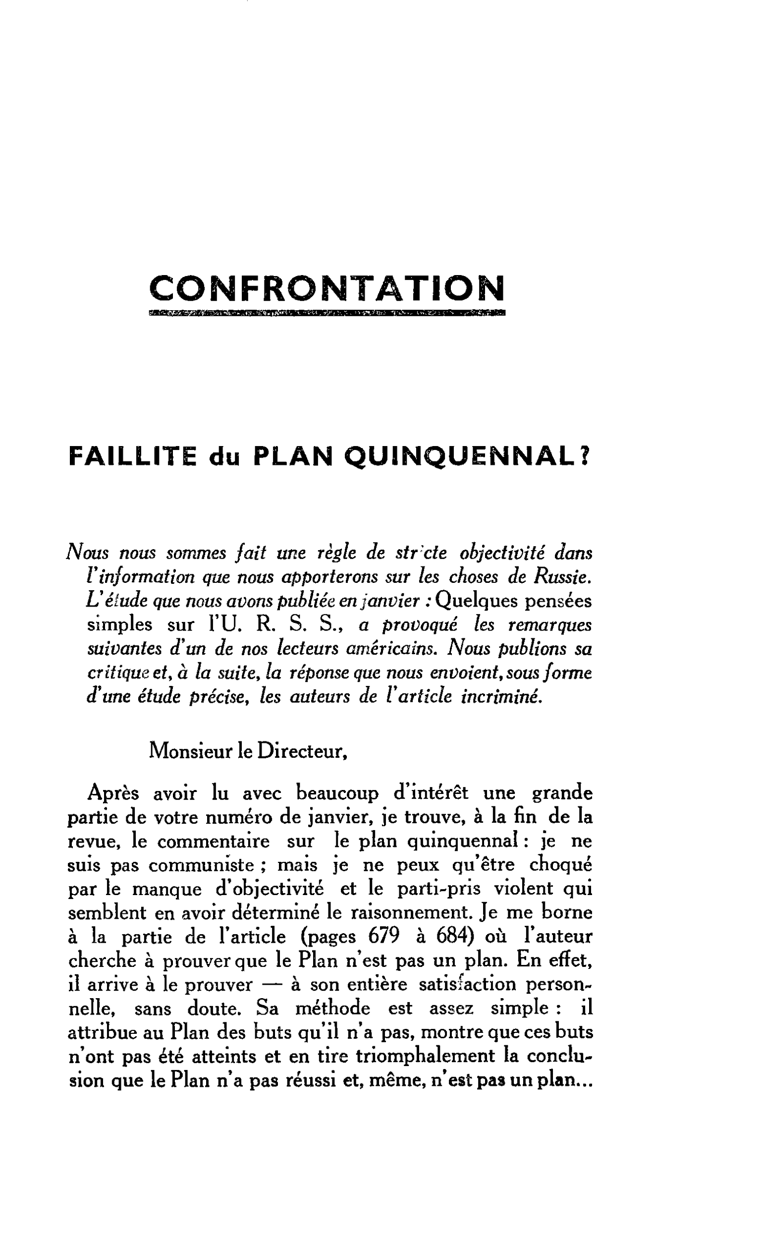FAILLITE du PLAN QUINQUENNAL ?