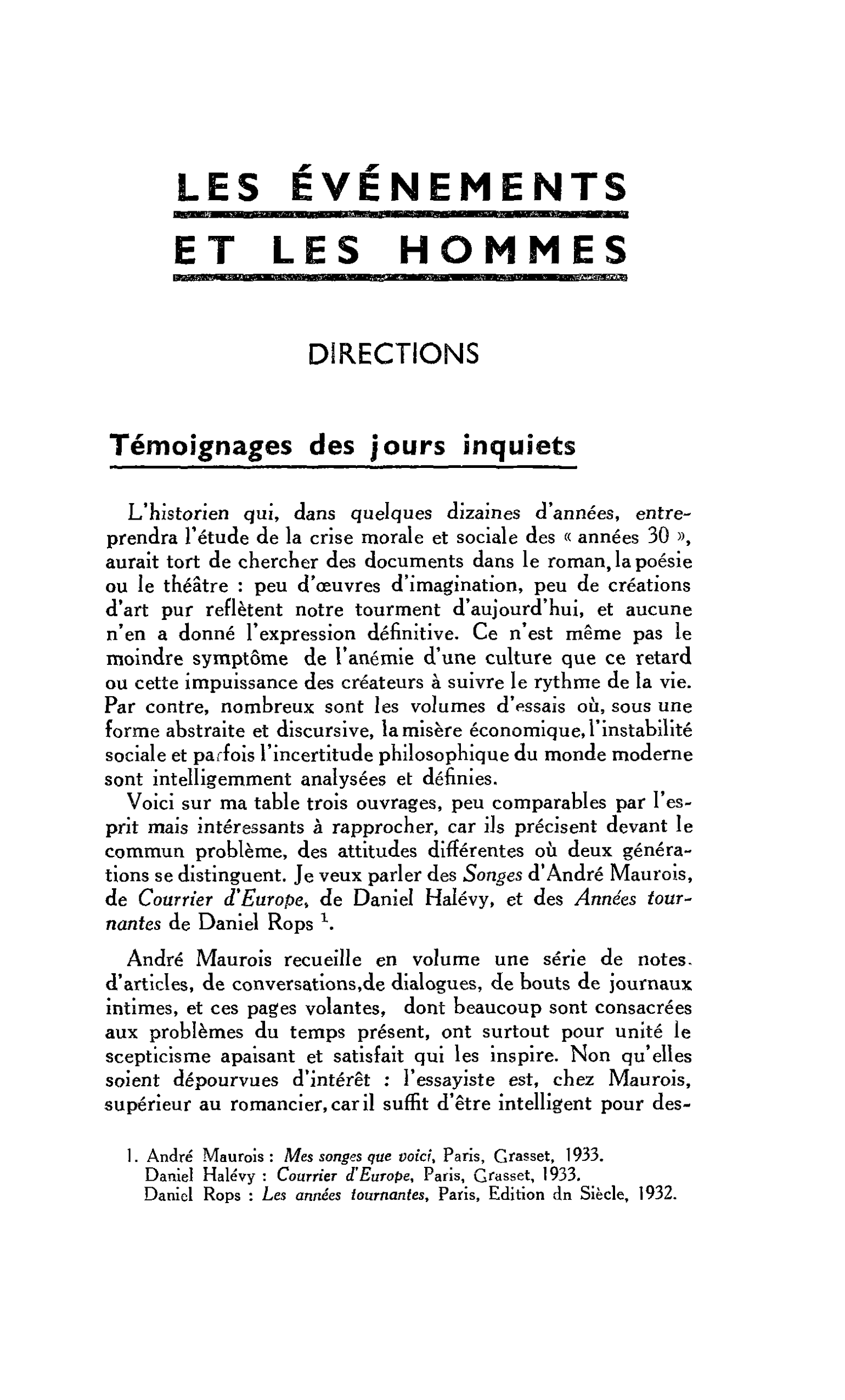 DIRECTIONS. Témoignages des jours inquiets