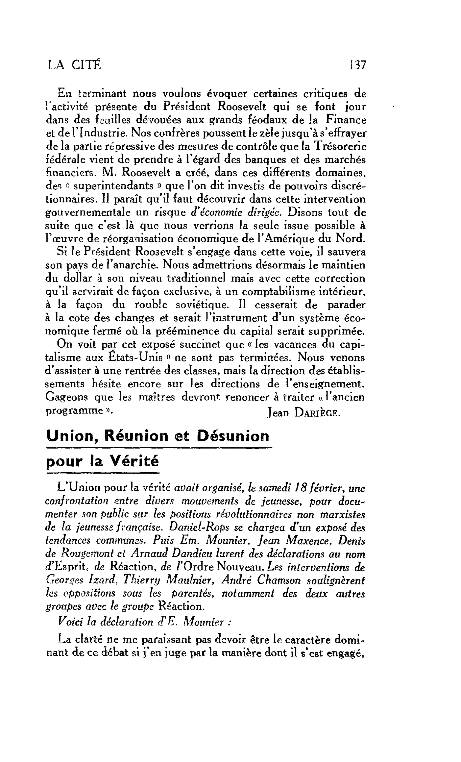 LA CITÉ : Union, Réunion et Désunion pour la Vérité