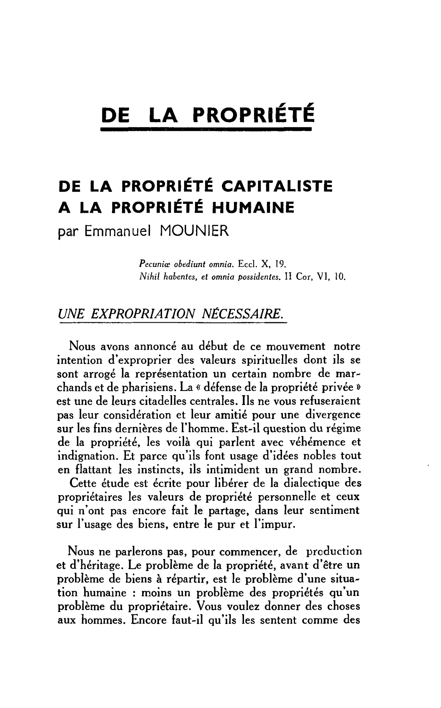 DE LA PROPRIÉTÉ CAPITALISTE A LA PROPRIÉTÉ HUMAINE