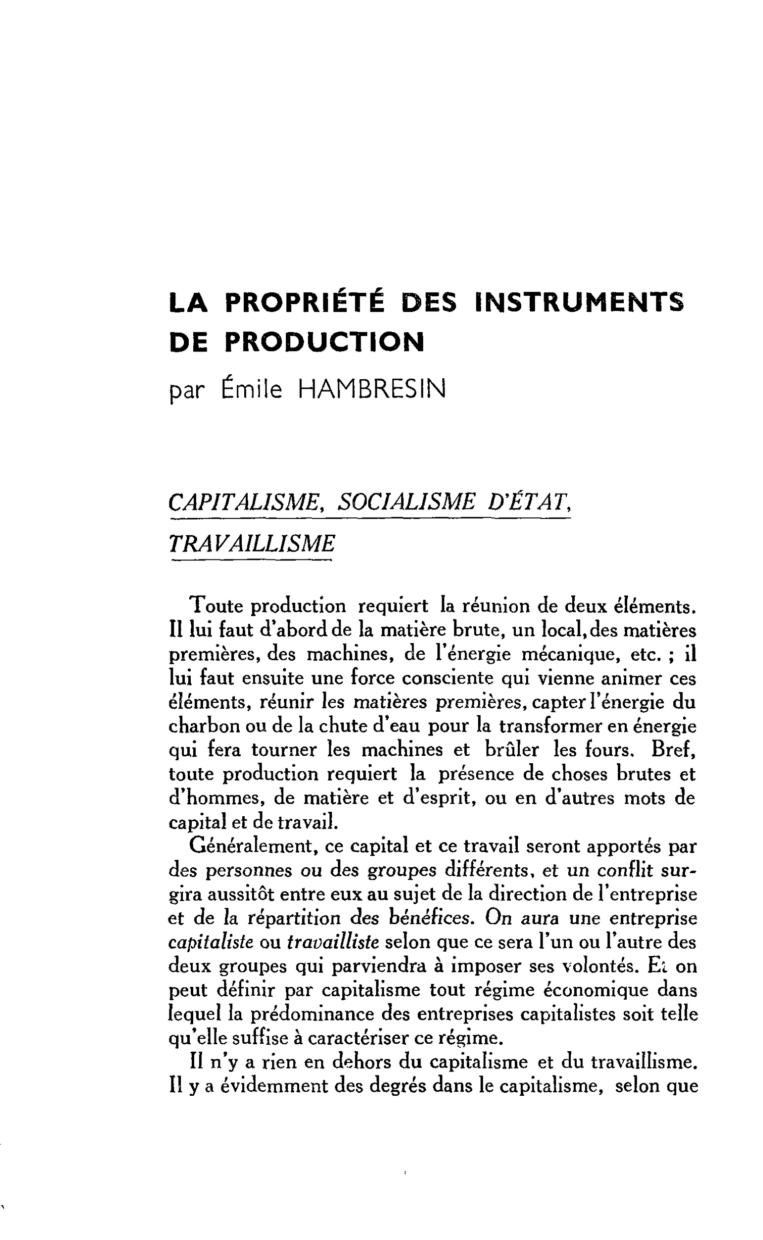 LA PROPRIÉTÉ DES INSTRUMENTS DE PRODUCTION