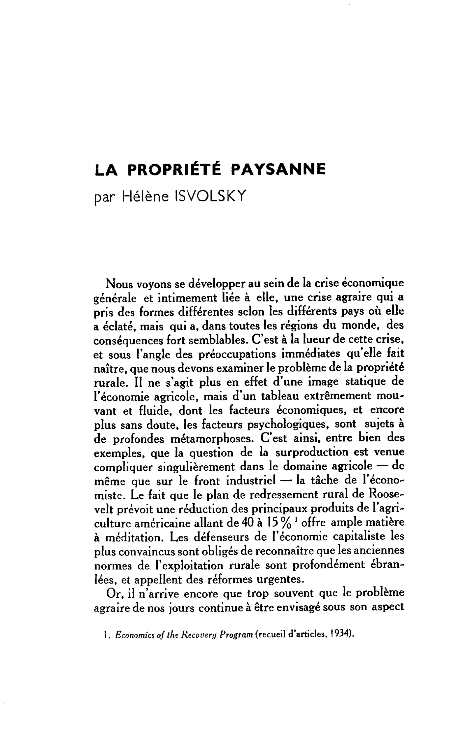 LA PROPRIÉTÉ PAYSANNE