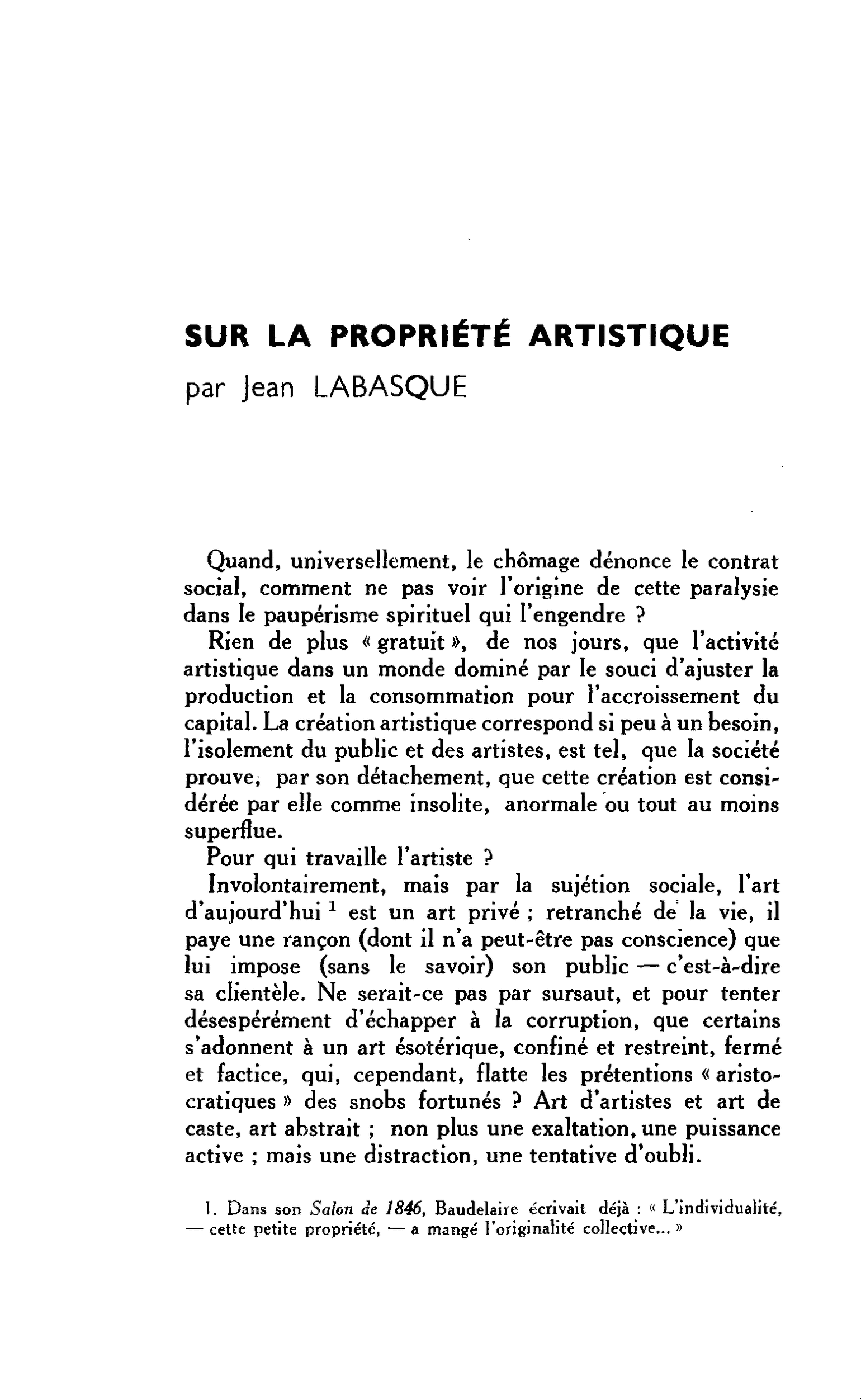 SUR LA PROPRIÉTÉ ARTISTIQUE