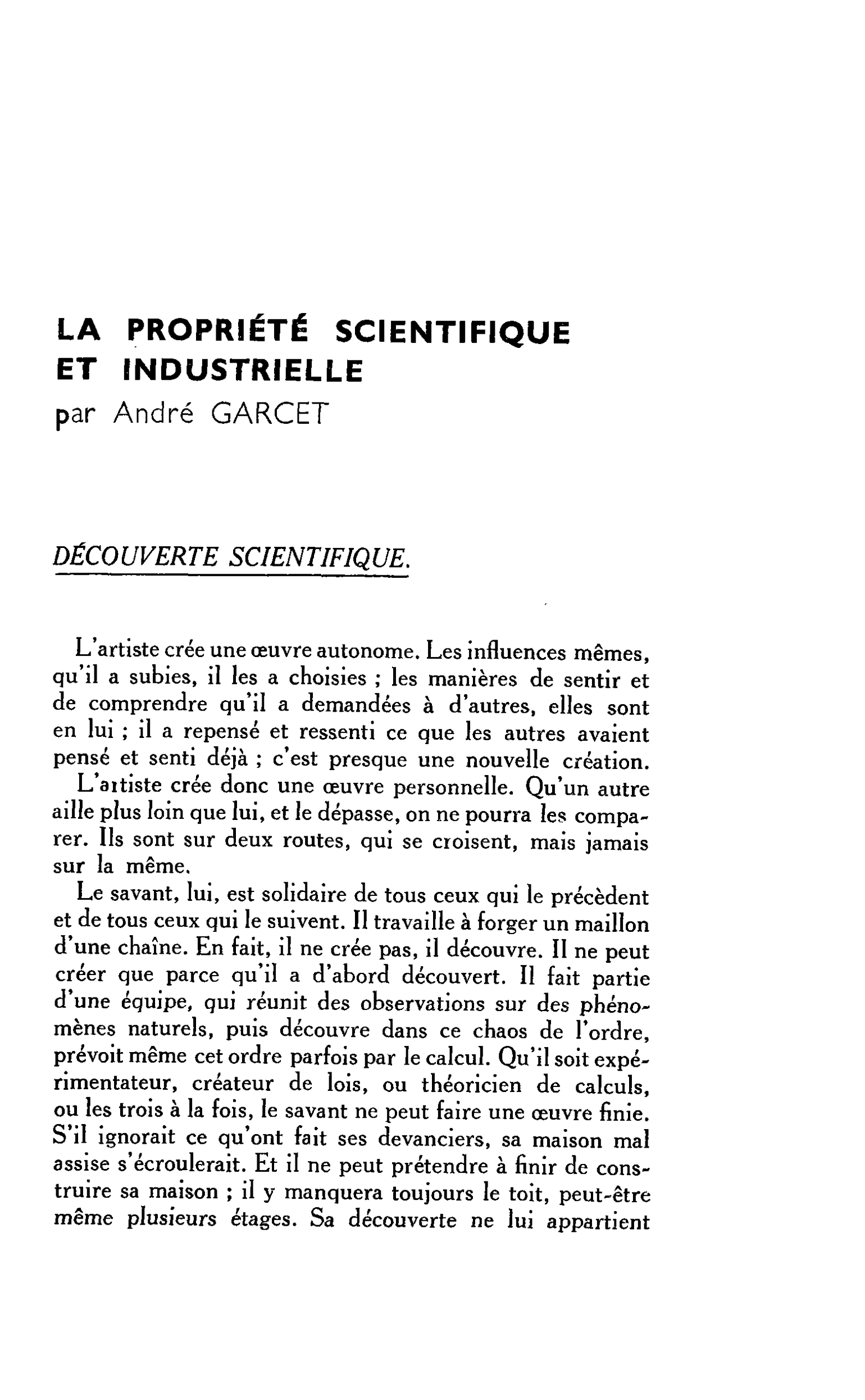LA PROPRIÉTÉ SCIENTIFIQUE ET INDUSTRIELLE