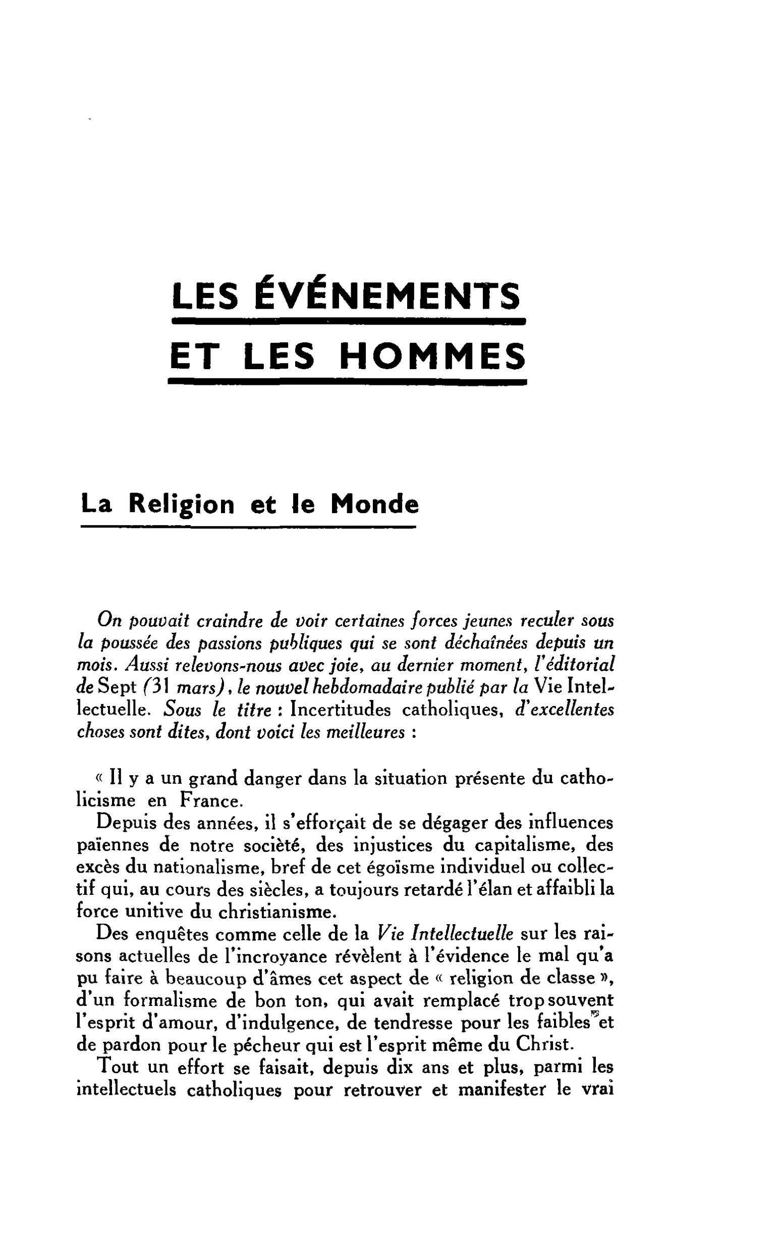 La Religion et le Monde