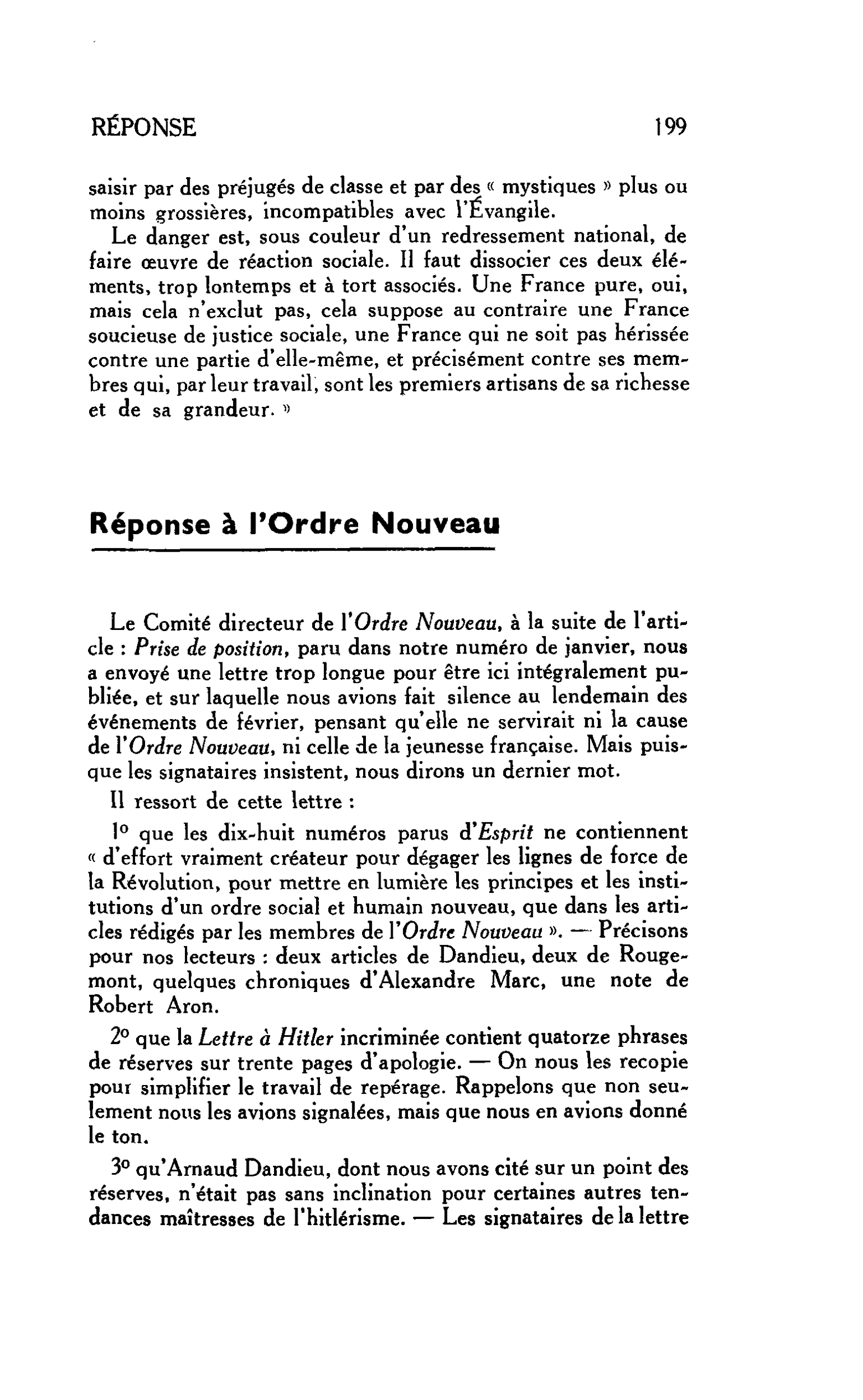 Réponse à l’Ordre Nouveau