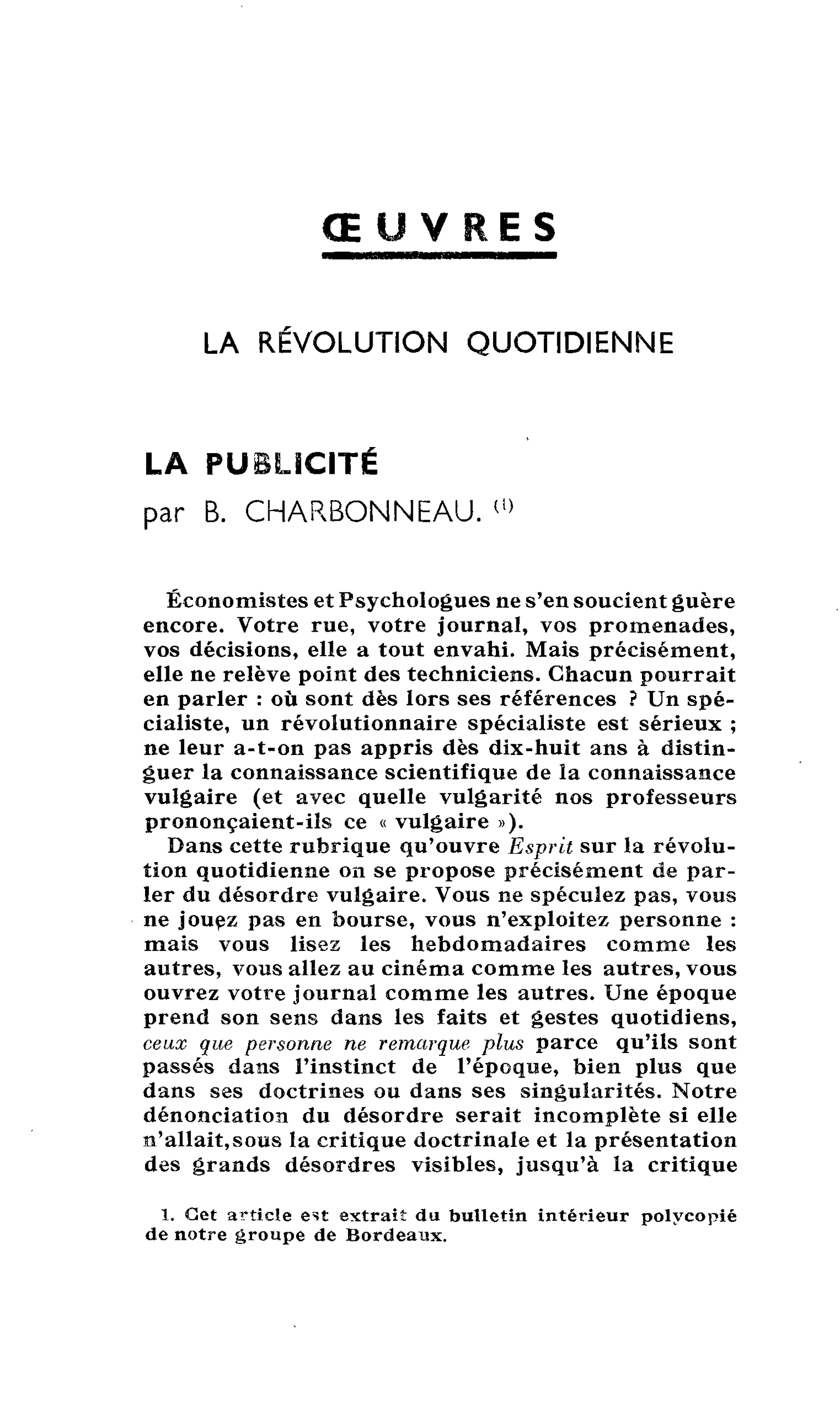 LA RÉVOLUTION QUOTIDIENNE. LA PUBLICITÉ