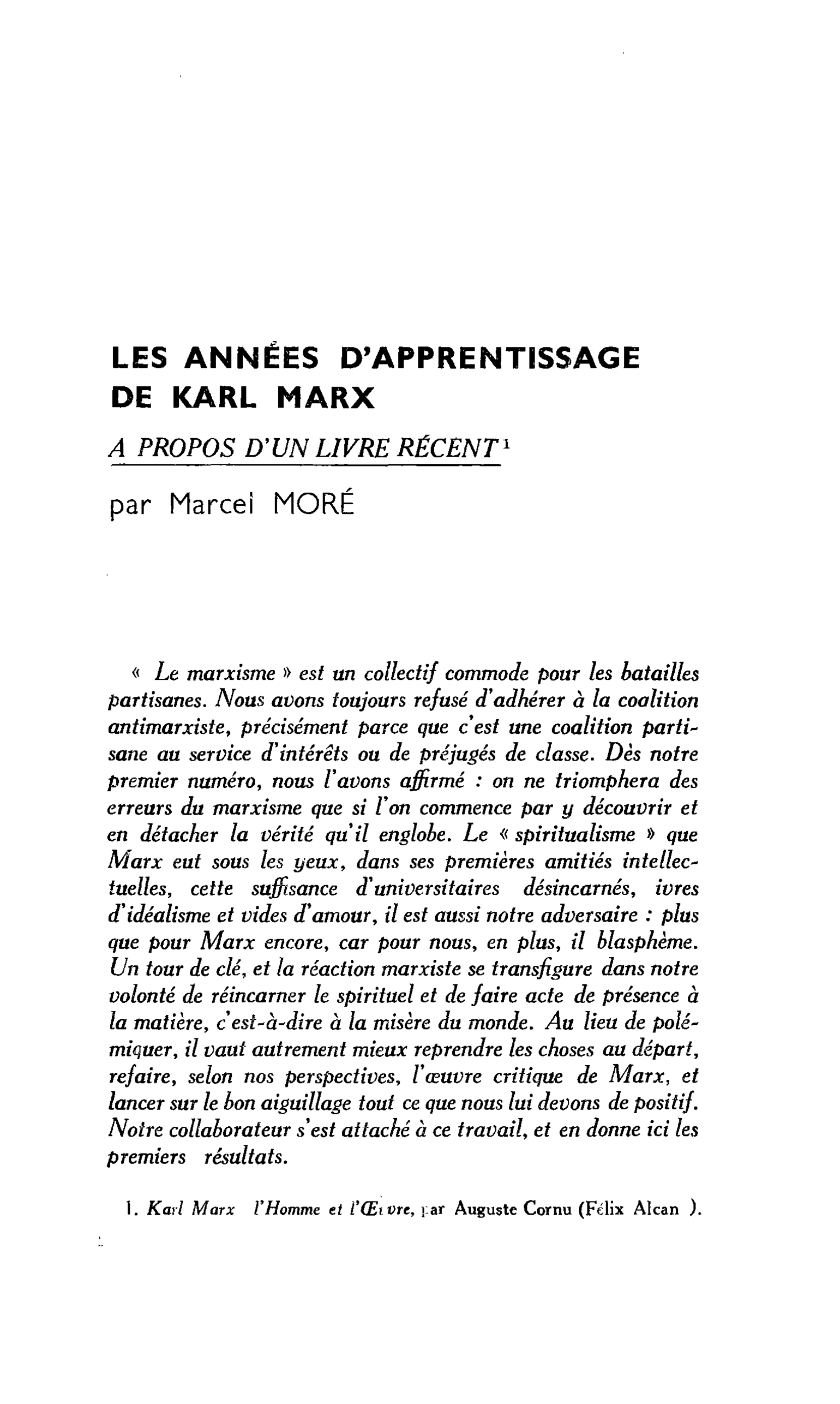 LES ANNÉES D’APPRENTISSAGE DE KARL MARX. A PROPOS D’UN LIVRE RÉCENT