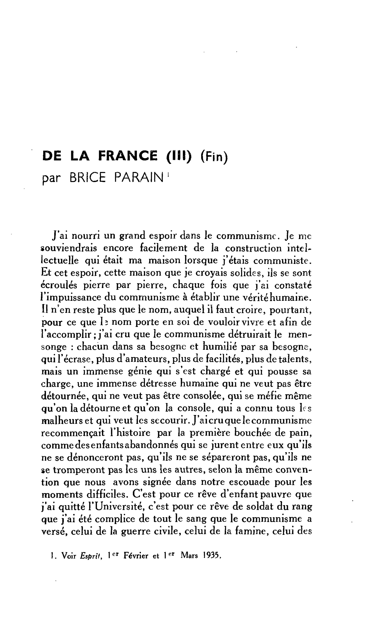 DE LA FRANCE (III) (Fin)