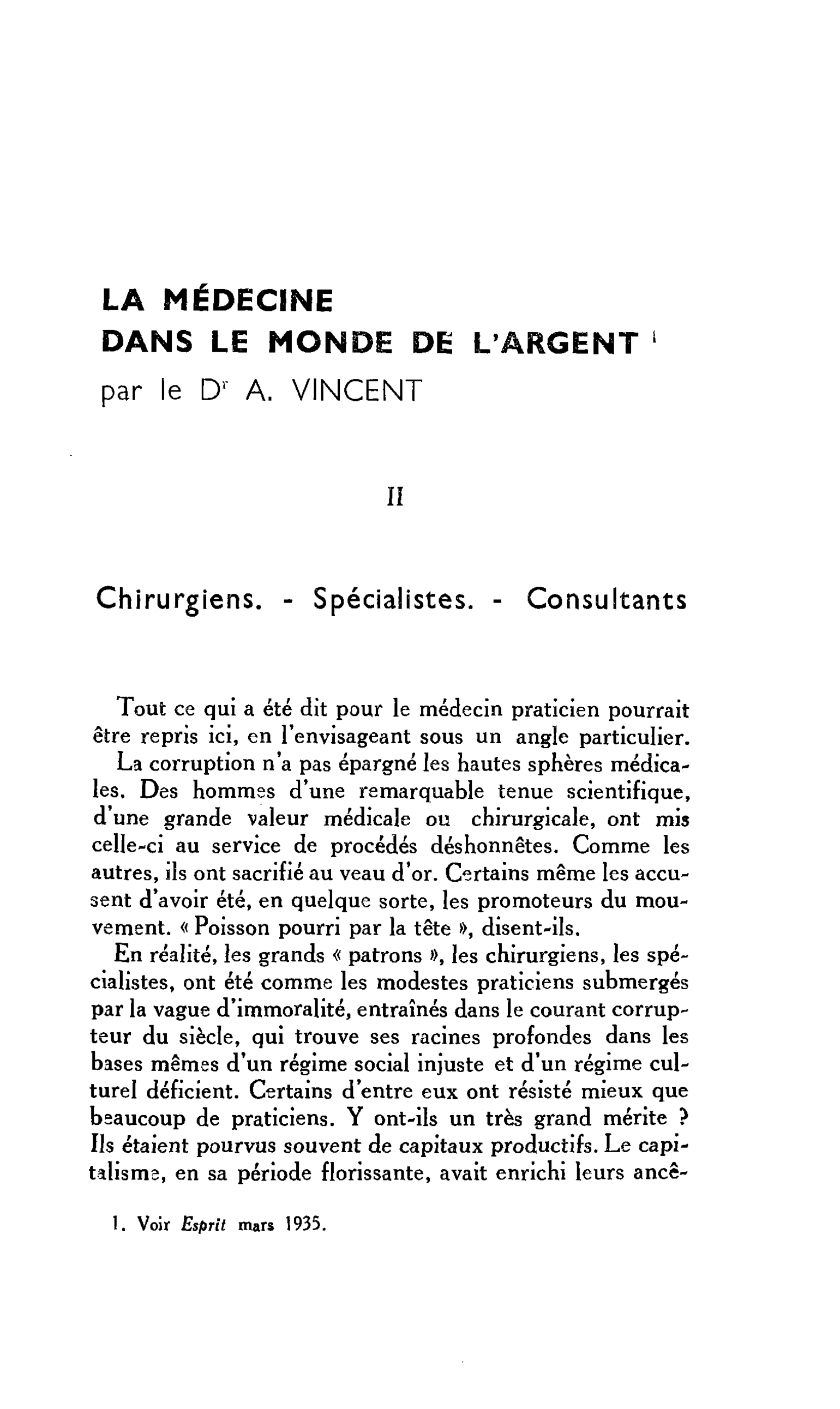 LA MÉDECINE DANS LE MONDE DE L’ARGENT