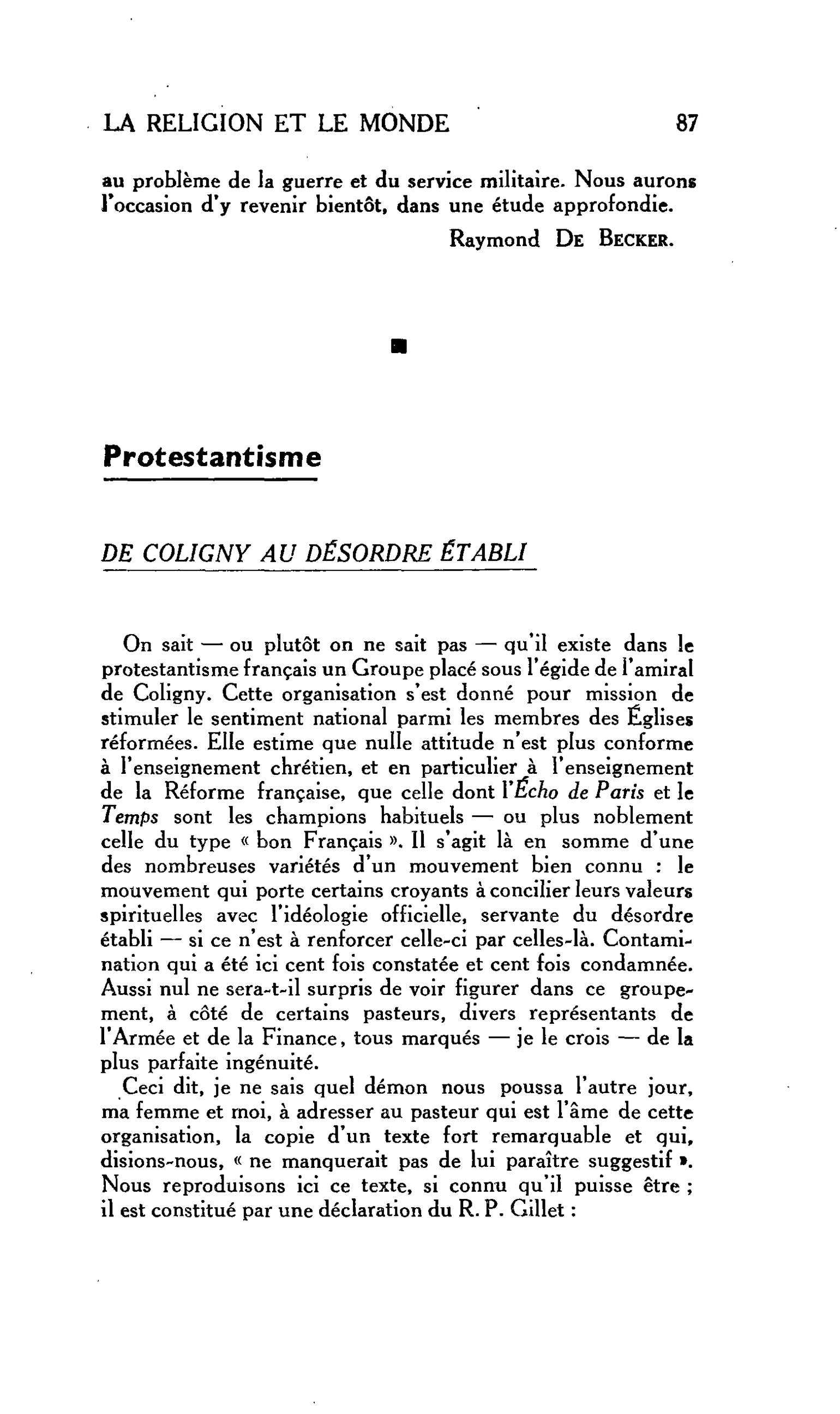 LA RELIGION ET LE MONDE : Protestantisme