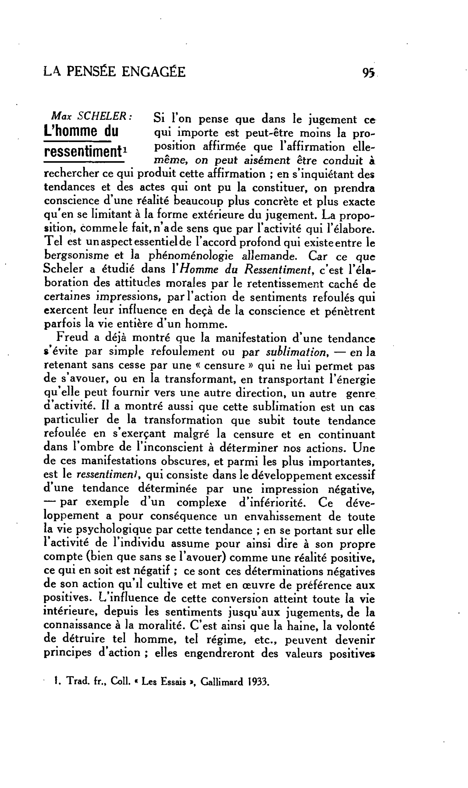 LA PENSÉE ENGAGÉE : Max SCHELER : L’homme du ressentiment