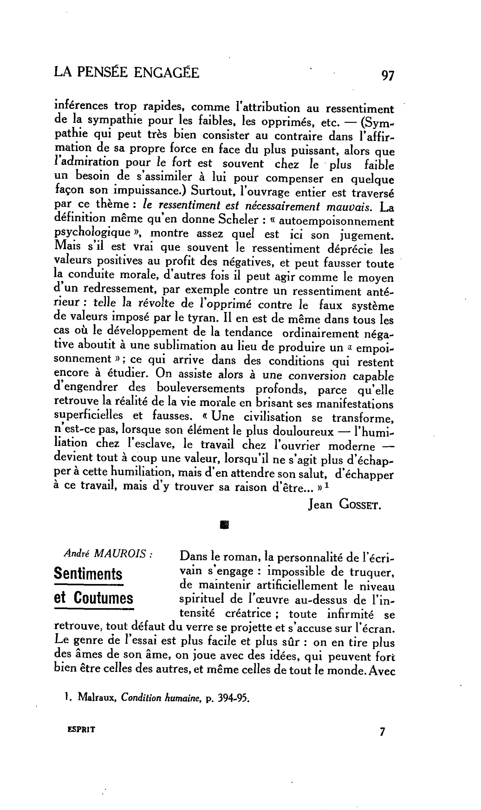 André MAUROIS : Sentiments et Coutumes