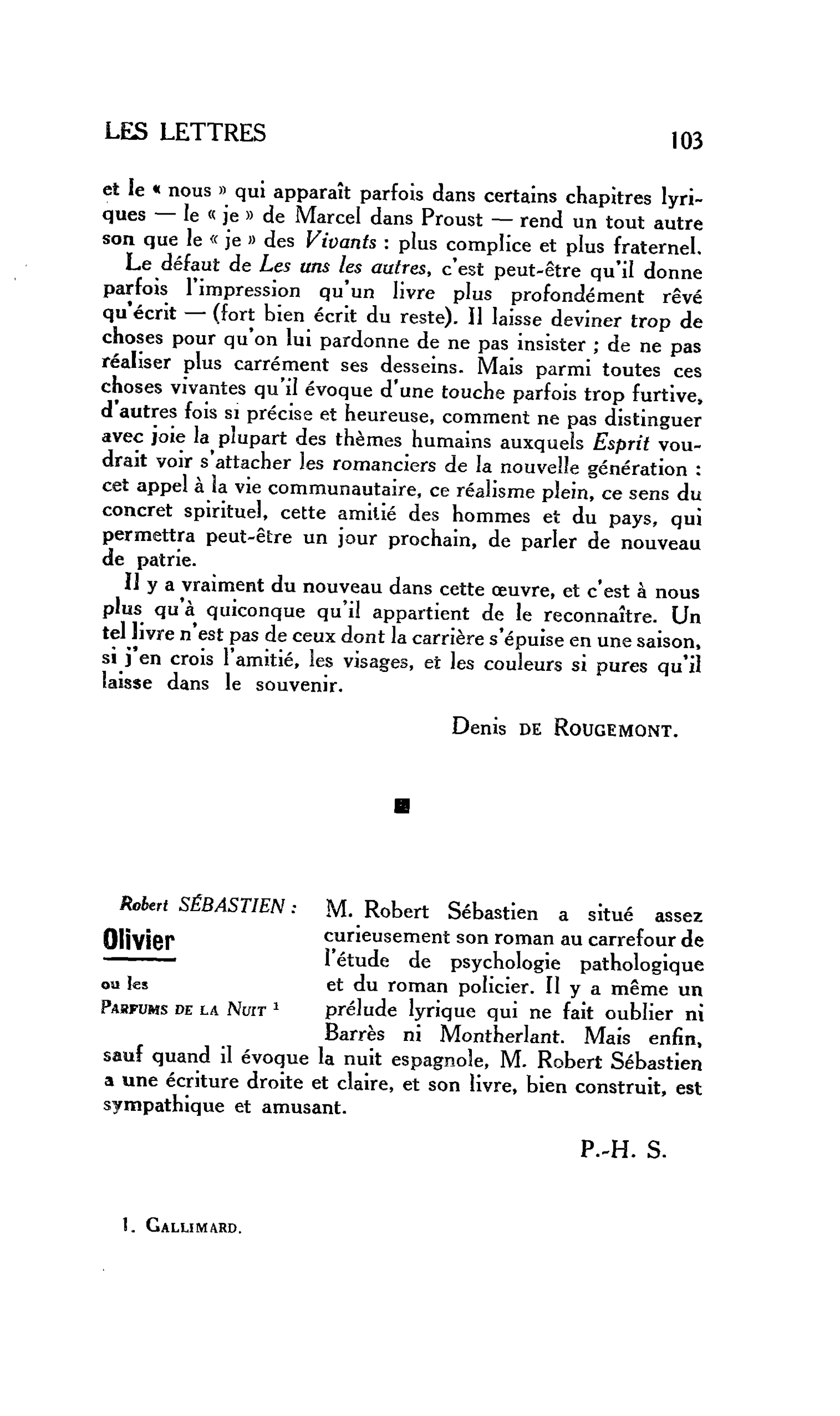 LES LETTRES : Robert SÉBASTIEN : Olivier ou les Parfums de la Nuit
