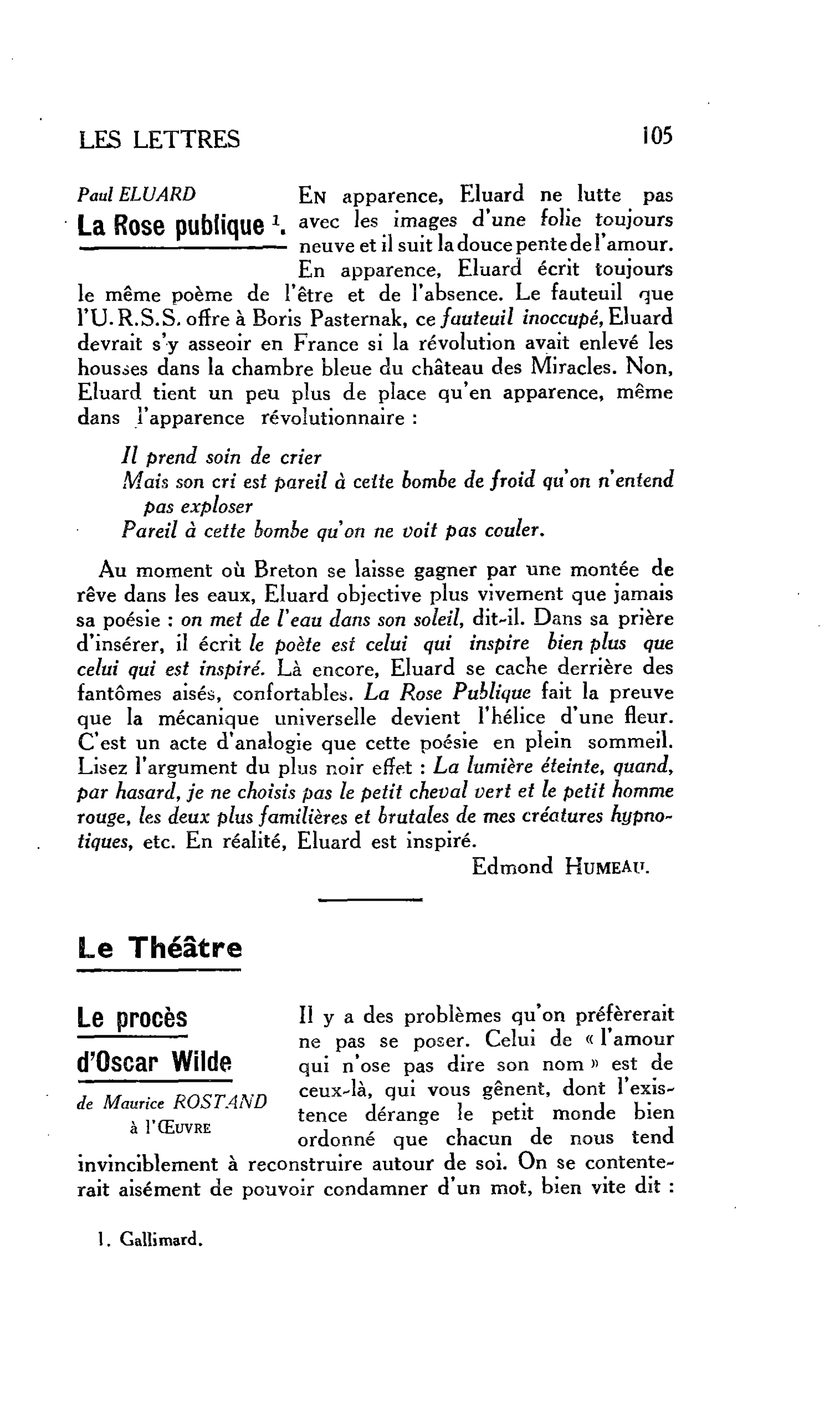 LES LETTRES : Paul ELUARD. La Rose publique