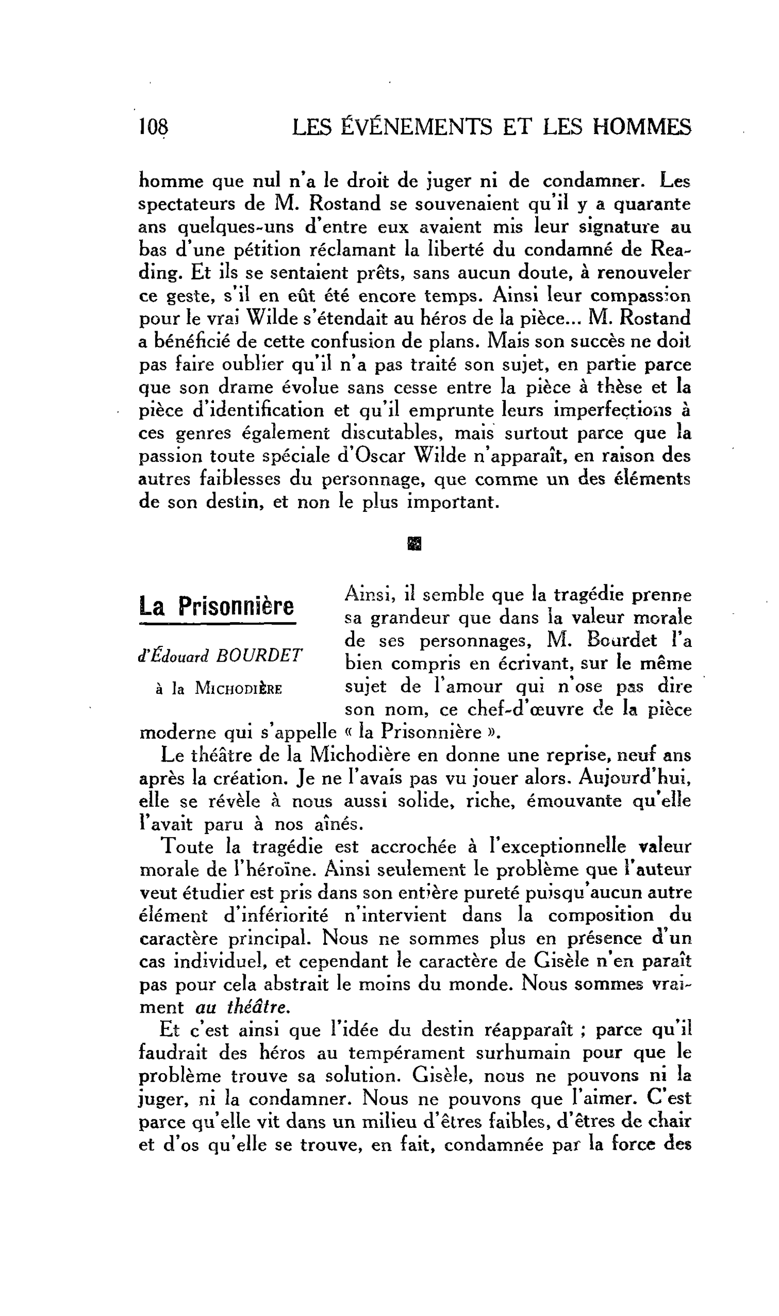 LES LETTRES : La Prisonnière, d’Edouard BOURDET à la MlCHODIÈRE