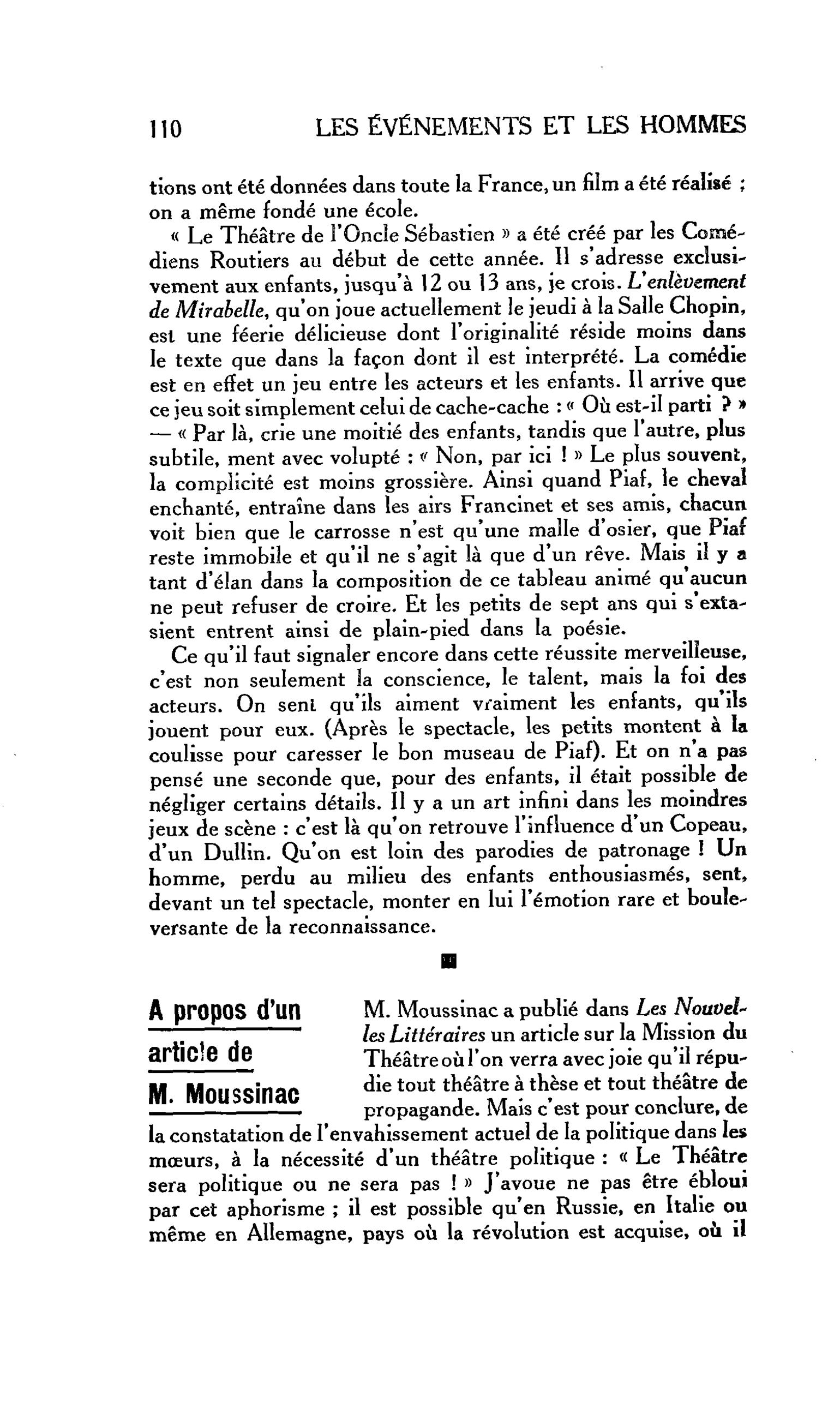 LES LETTRES : A propos d’un article de M. Moussinac