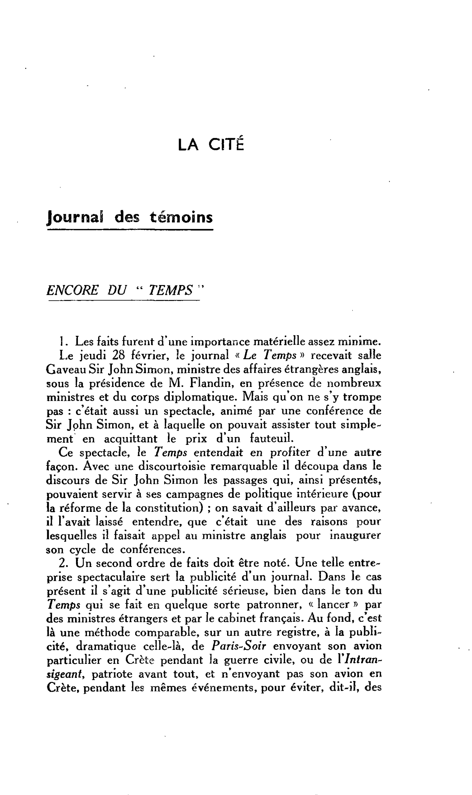 LA CITE Journal des témoins