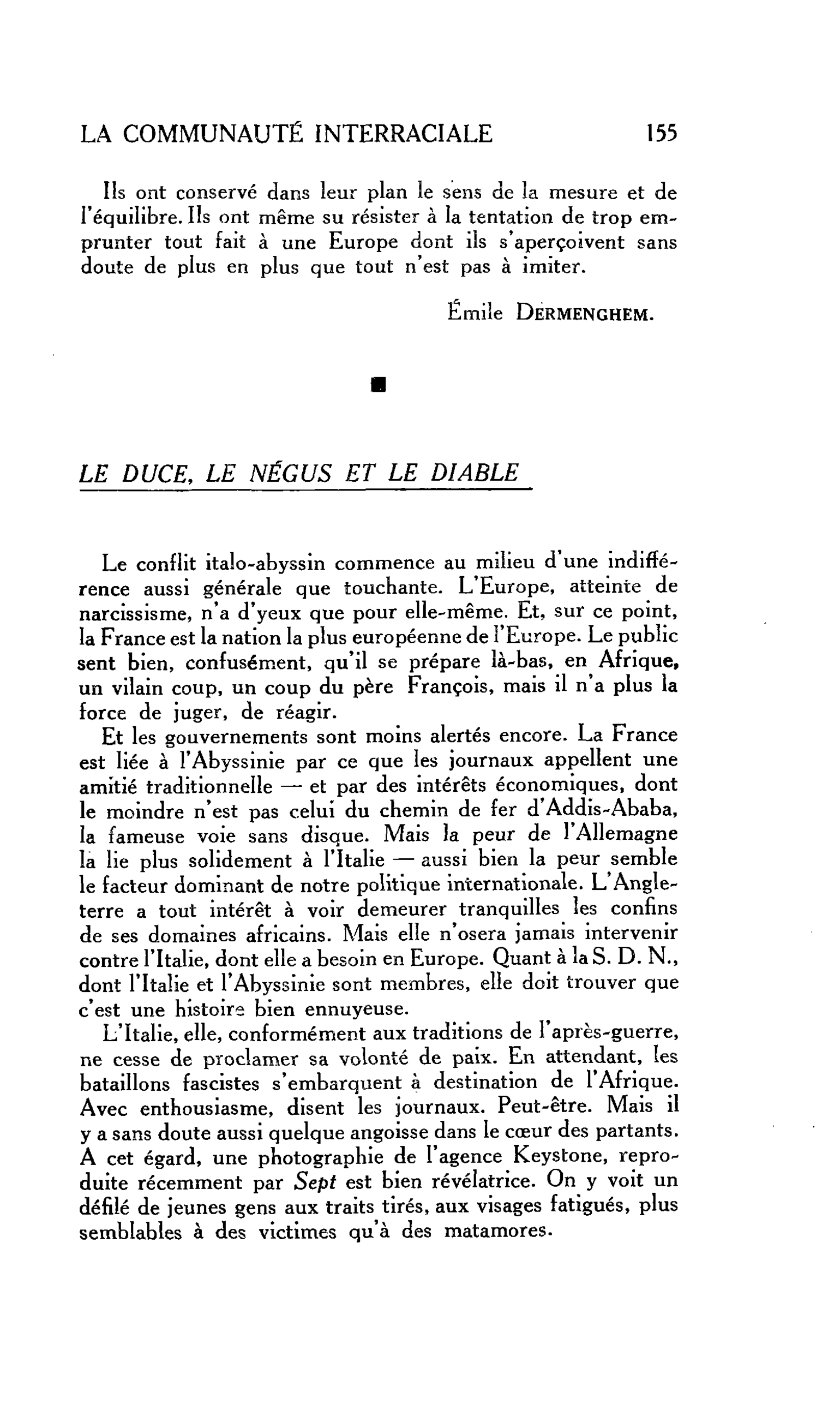 LA COMMUNAUTÉ INTERNATIONALE : LE DUCE, LE NÉGUS ET LE DIABLE