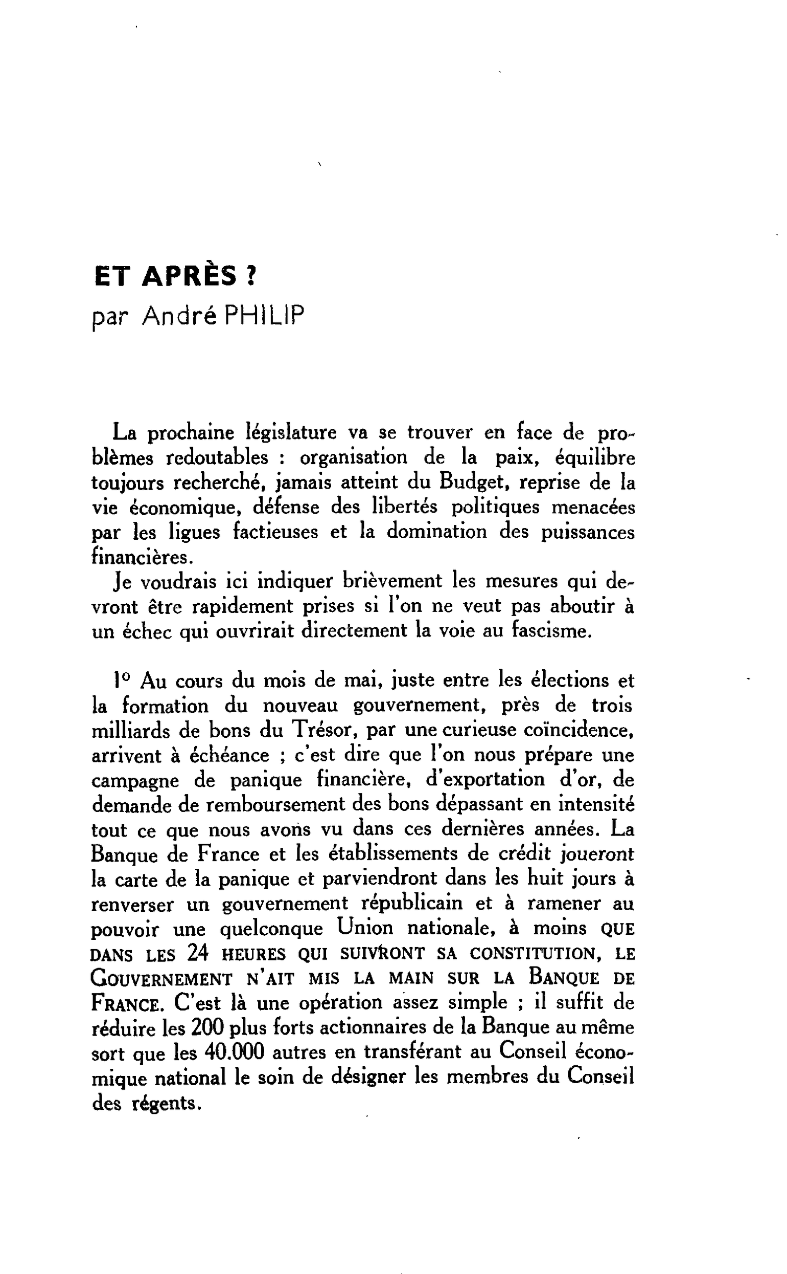 ET APRÈS ?