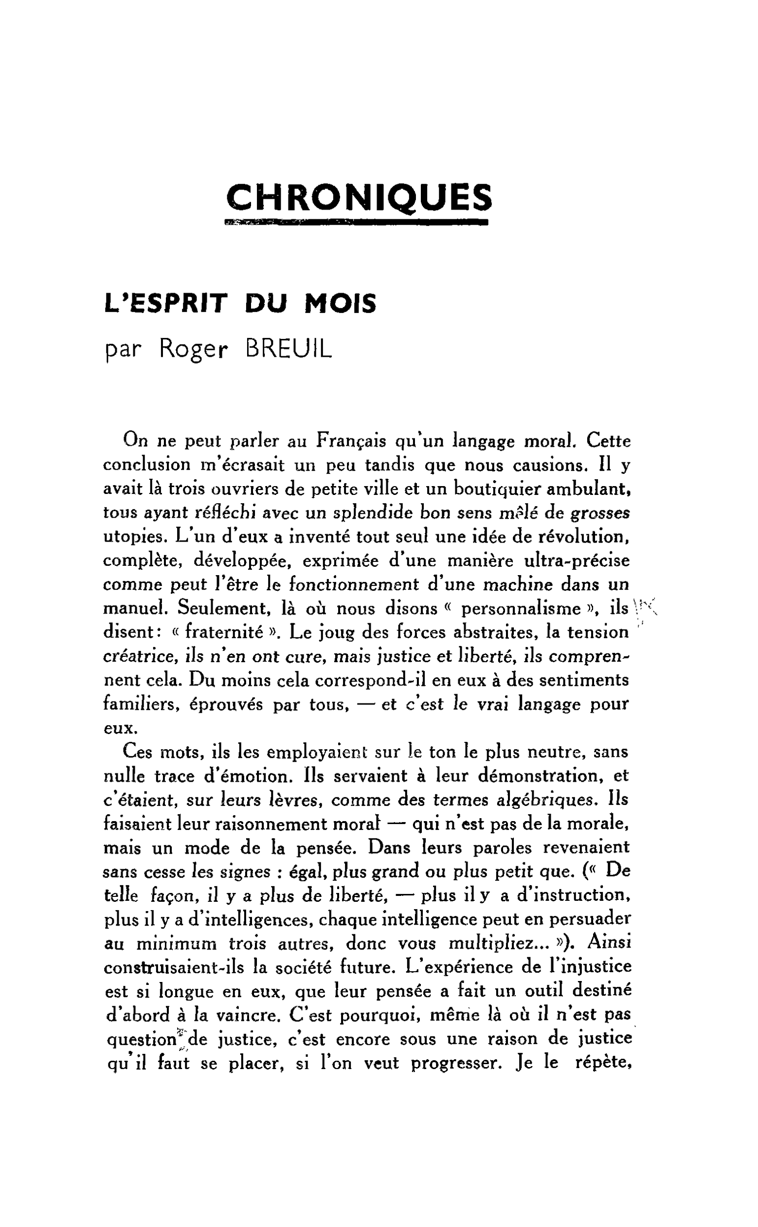 L’ESPRIT DU MOIS