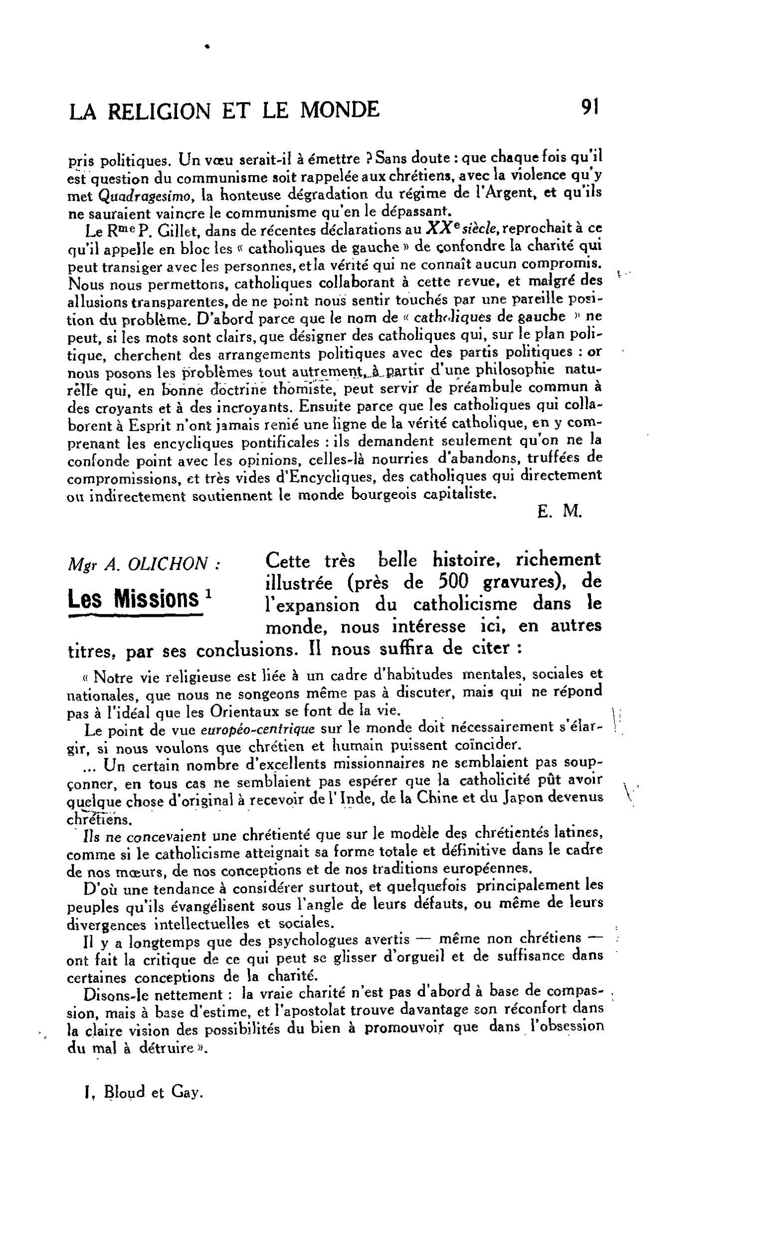 LA RELIGION ET LE MONDE : Mgr A. OLICHON : Les Missions