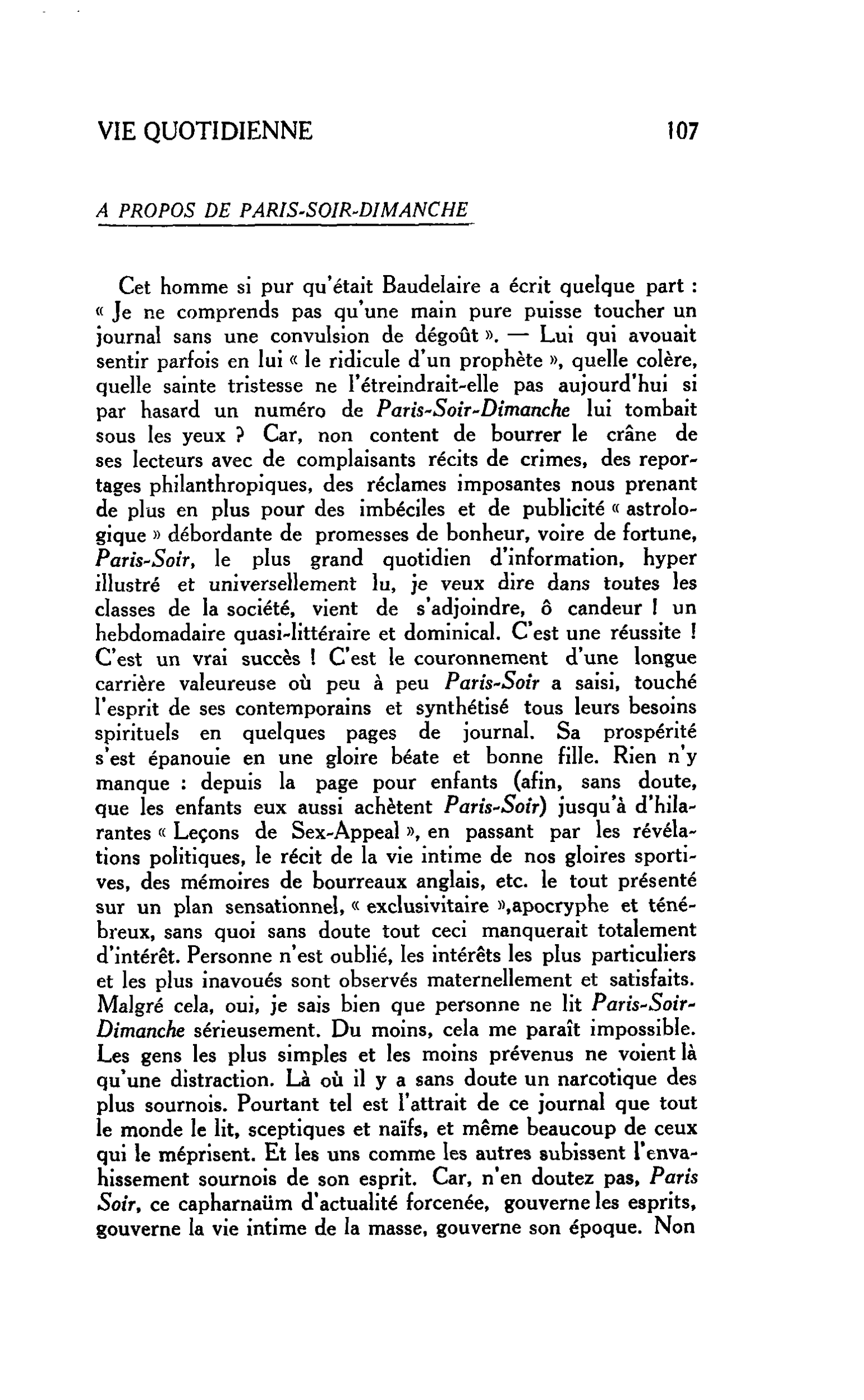 VIE QUOTIDIENNE : A PROPOS DE PARIS-SOIR-DIMANCHE